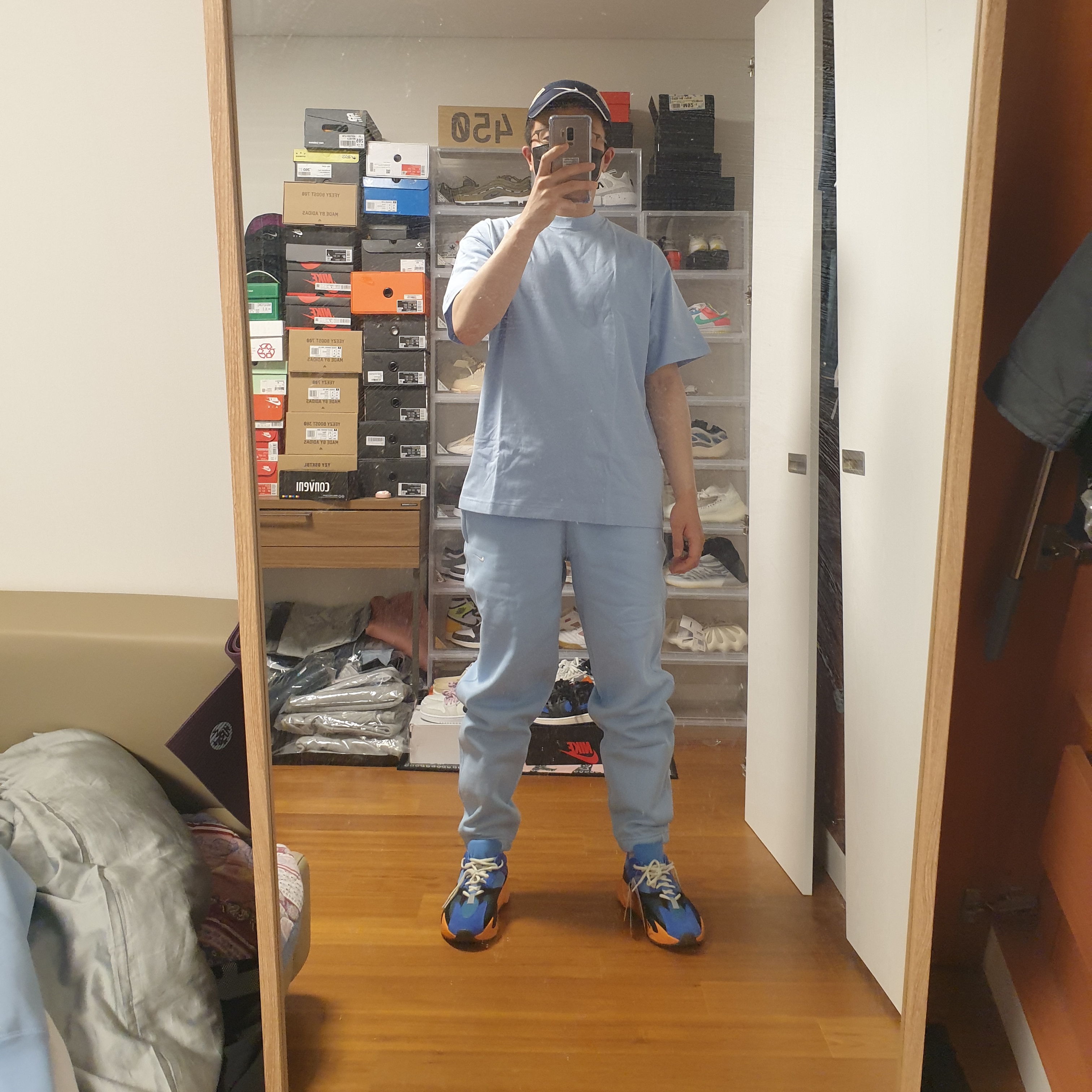 Nike NRG Solo Swoosh Fleece Pants Psychic Blue - US/EU, Nike NRG Solo Swoosh T-Shirt Psychic Blue - US/EU 착용 스타일 - 4