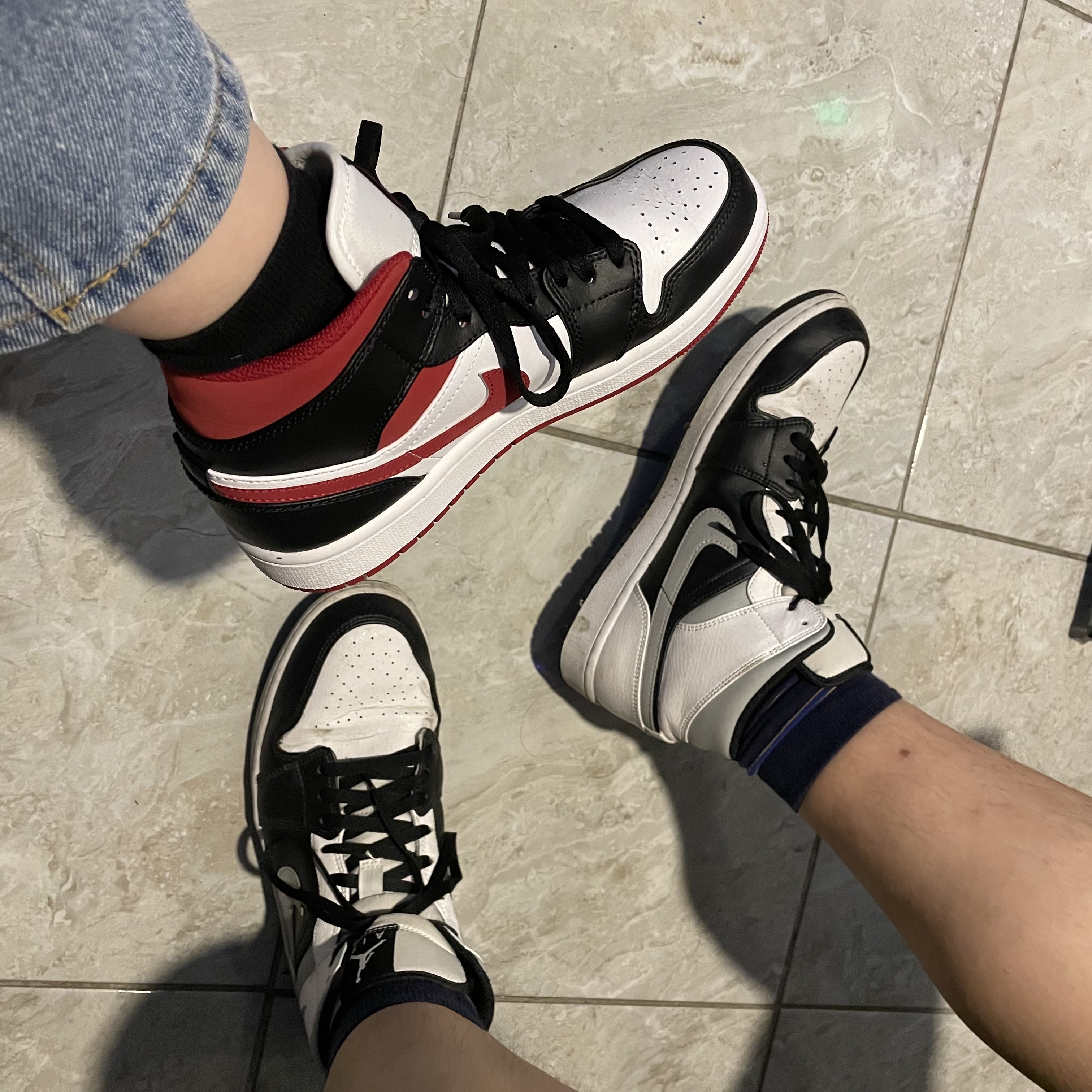 Jordan 1 Mid Gym Red Black White, Jordan 1 Mid White Shadow 착용 스타일 - 3