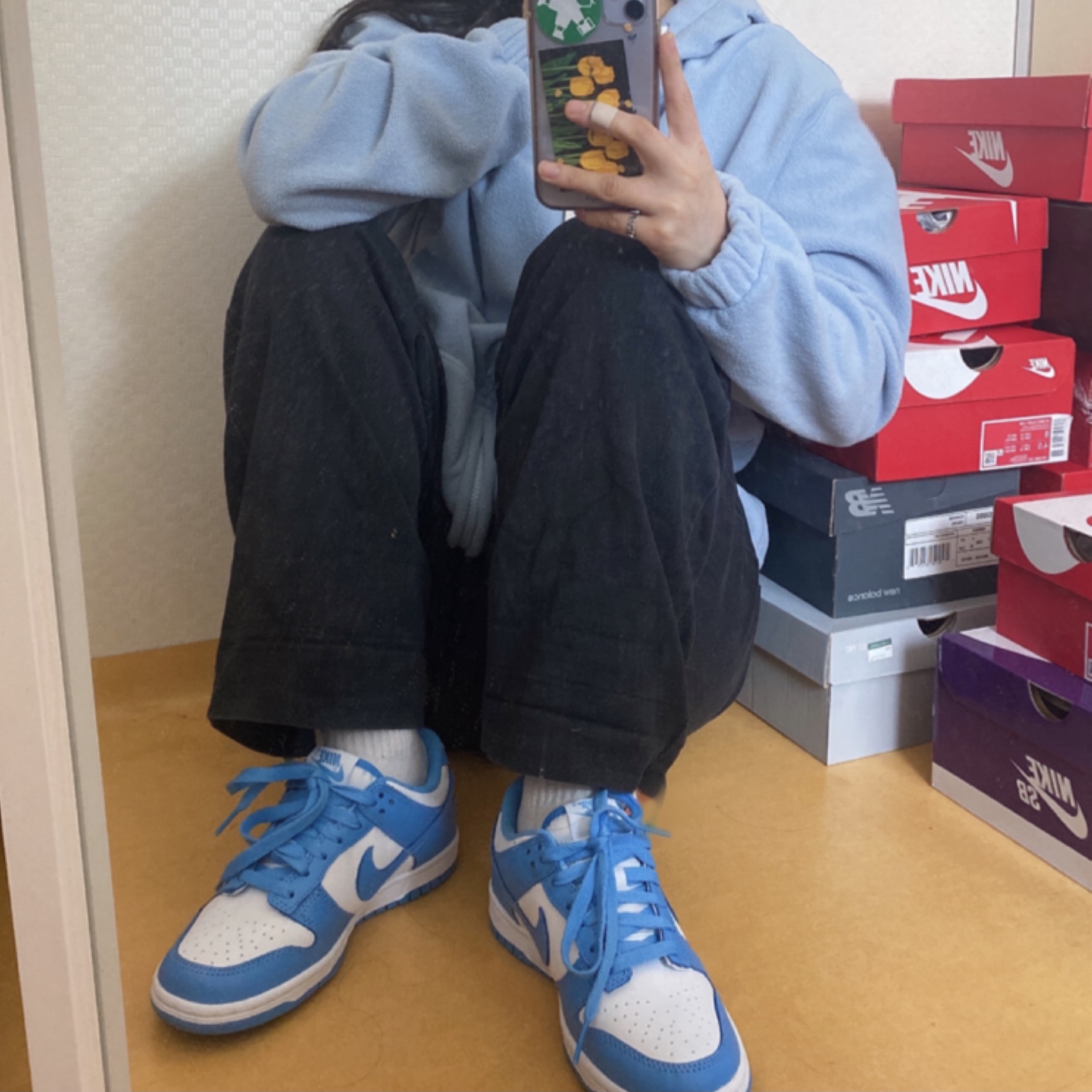Nike Dunk Low Retro University Blue, (GS) Nike Dunk Low University Blue 착용 스타일