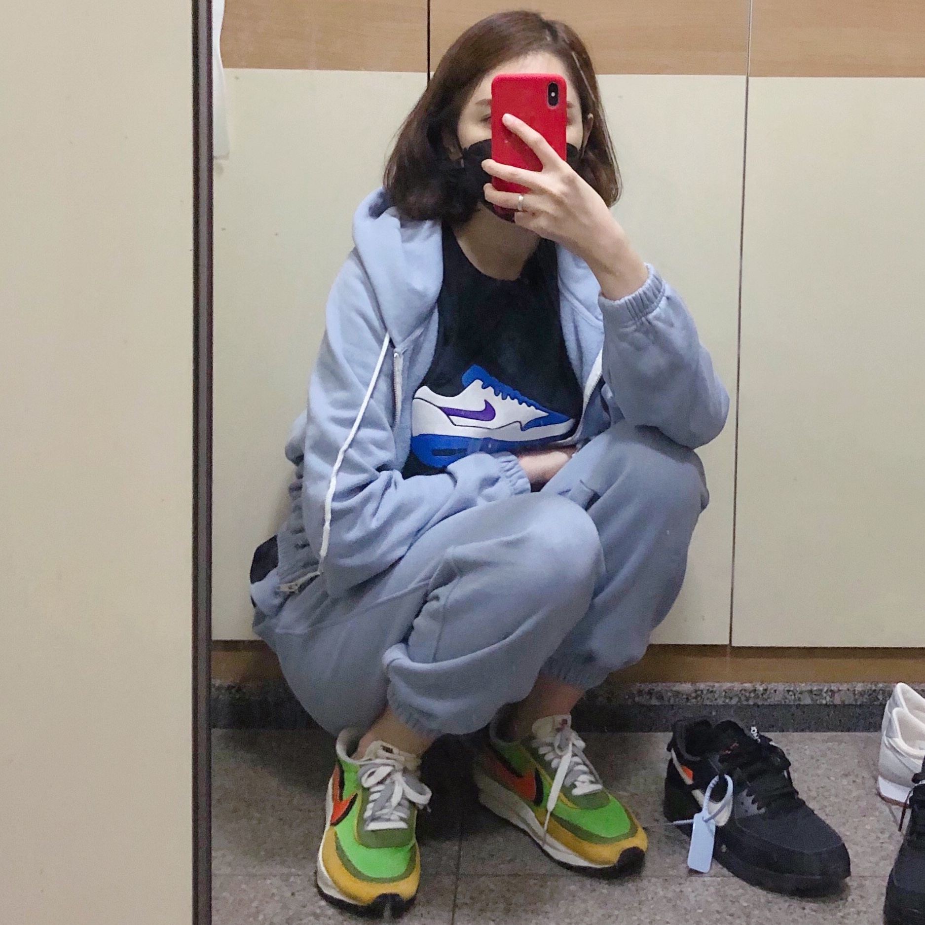 Nike x Sacai LDWaffle Green Multi 착용 스타일 - 1