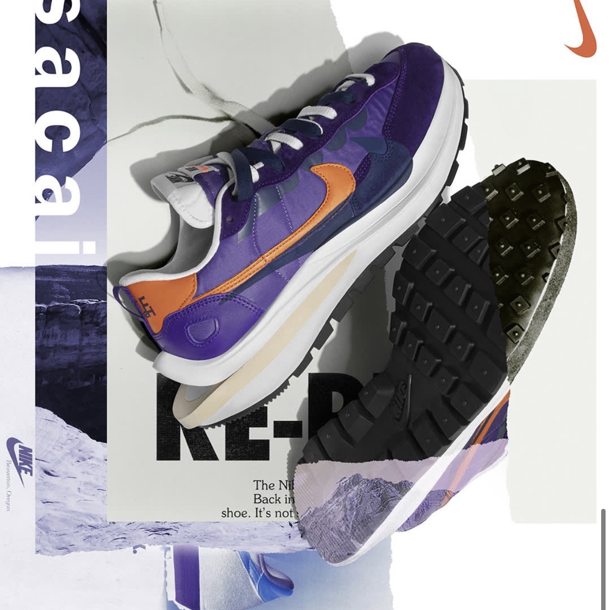 Nike x Sacai VaporWaffle Dark Iris 착용 스타일 - 3