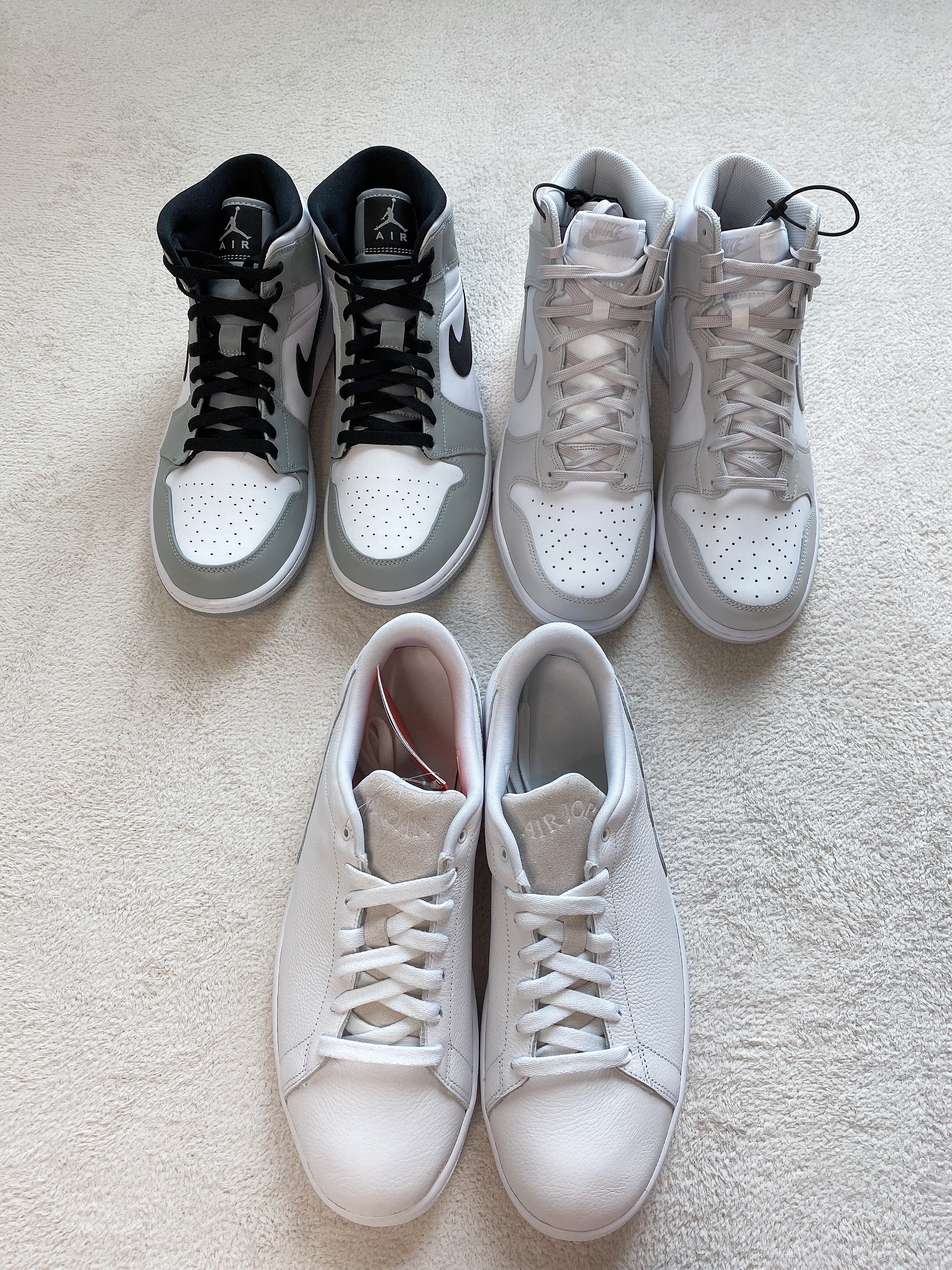 Jordan 1 Mid Light Smoke Grey, Jordan 1 Centre Court White On White 착용 스타일