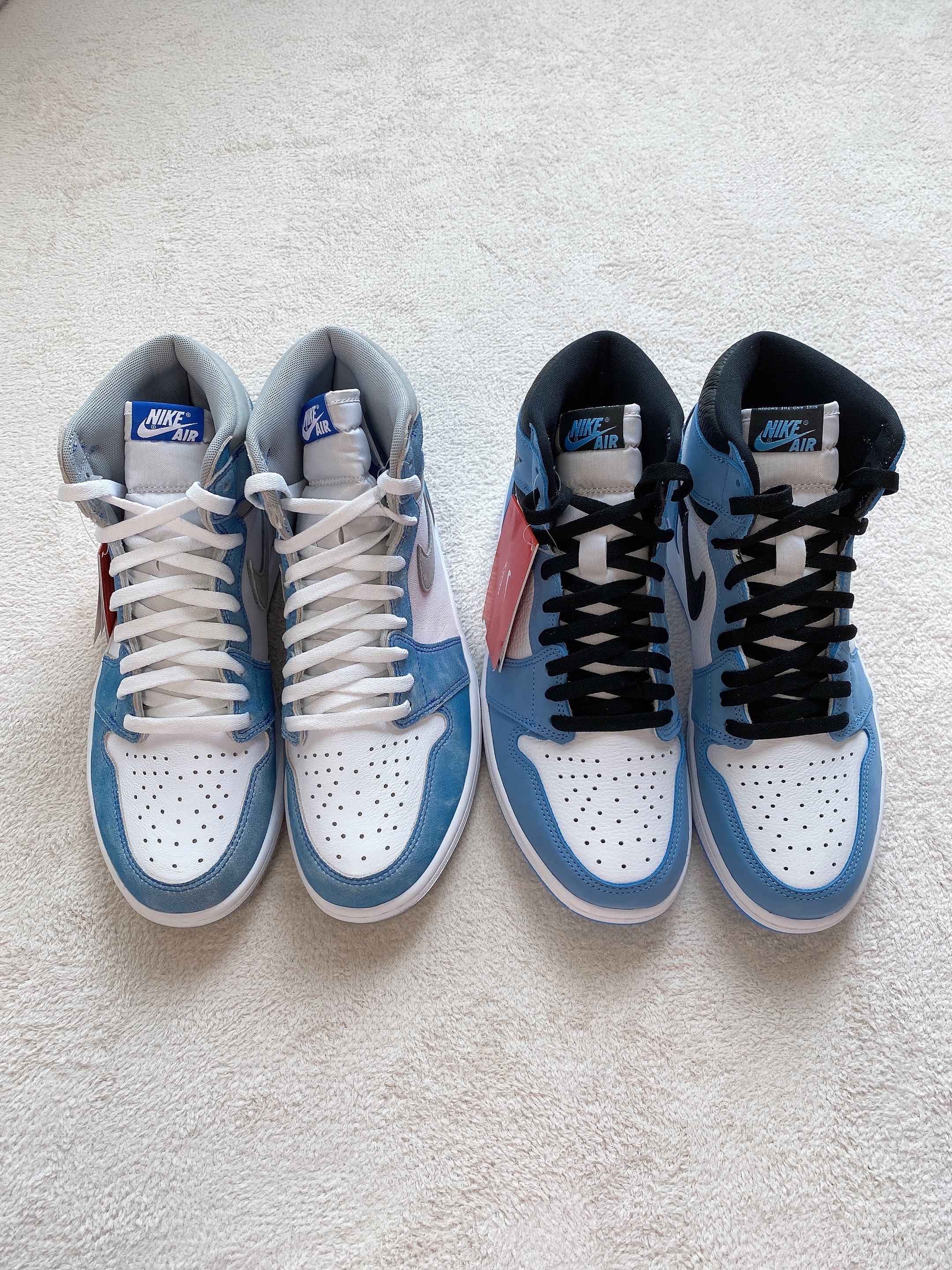 Jordan 1 Retro High OG University Blue, Jordan 1 Retro High OG Hyper Royal 착용 스타일
