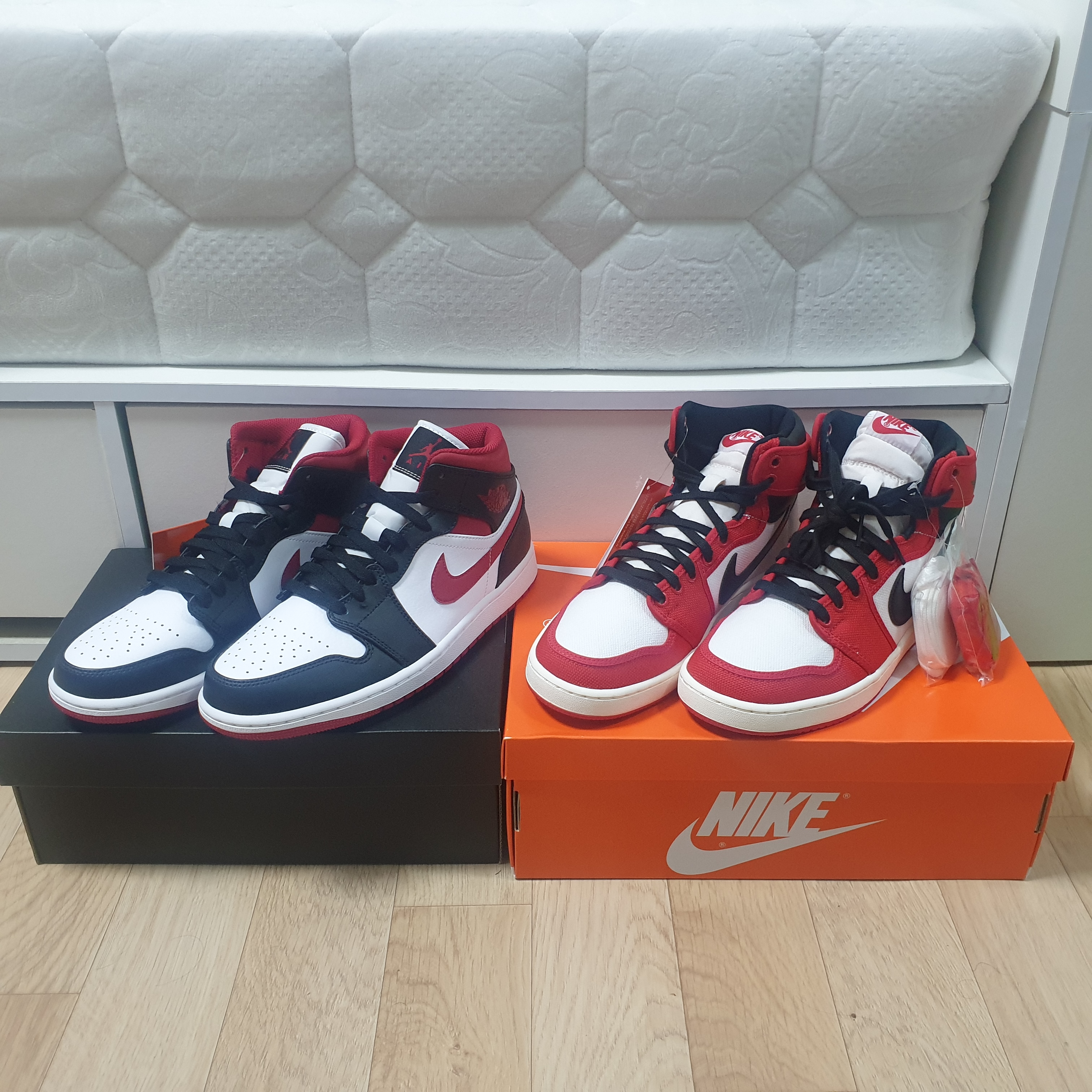 Jordan 1 KO Chicago 2021, Jordan 1 Mid Gym Red Black White 착용 스타일