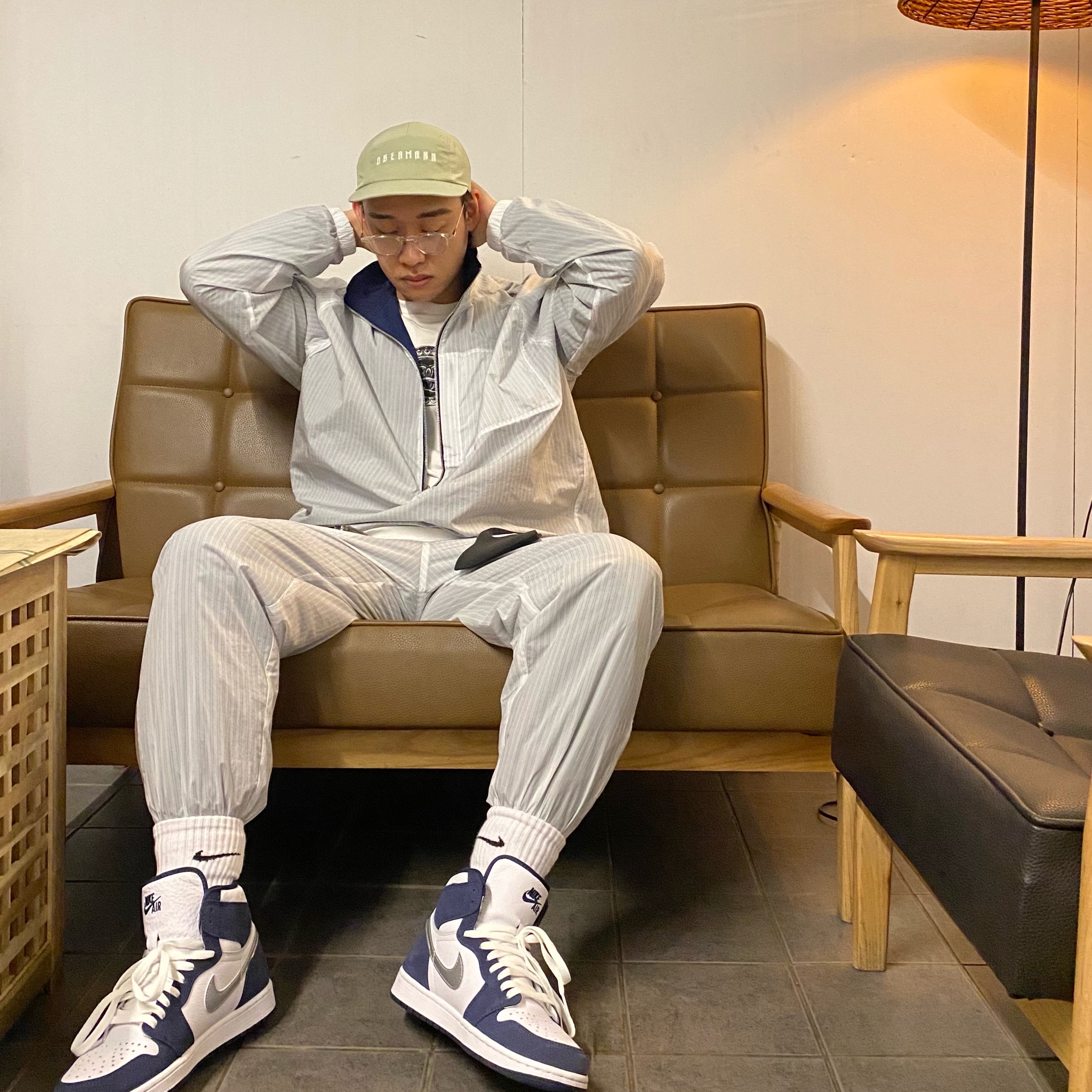 Nike x Stussy Big Swoosh LS T-Shirt White - US/EU, Nike x Kim Jones Reversible Wind Breaker Navy - US/EU 착용 스타일 - 4