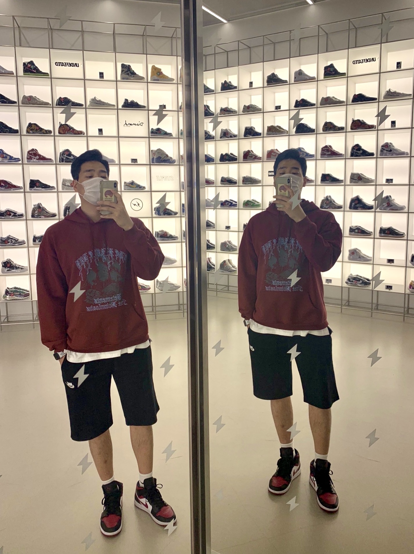 Jordan 1 Mid Bred Toe Noble Red 착용 스타일