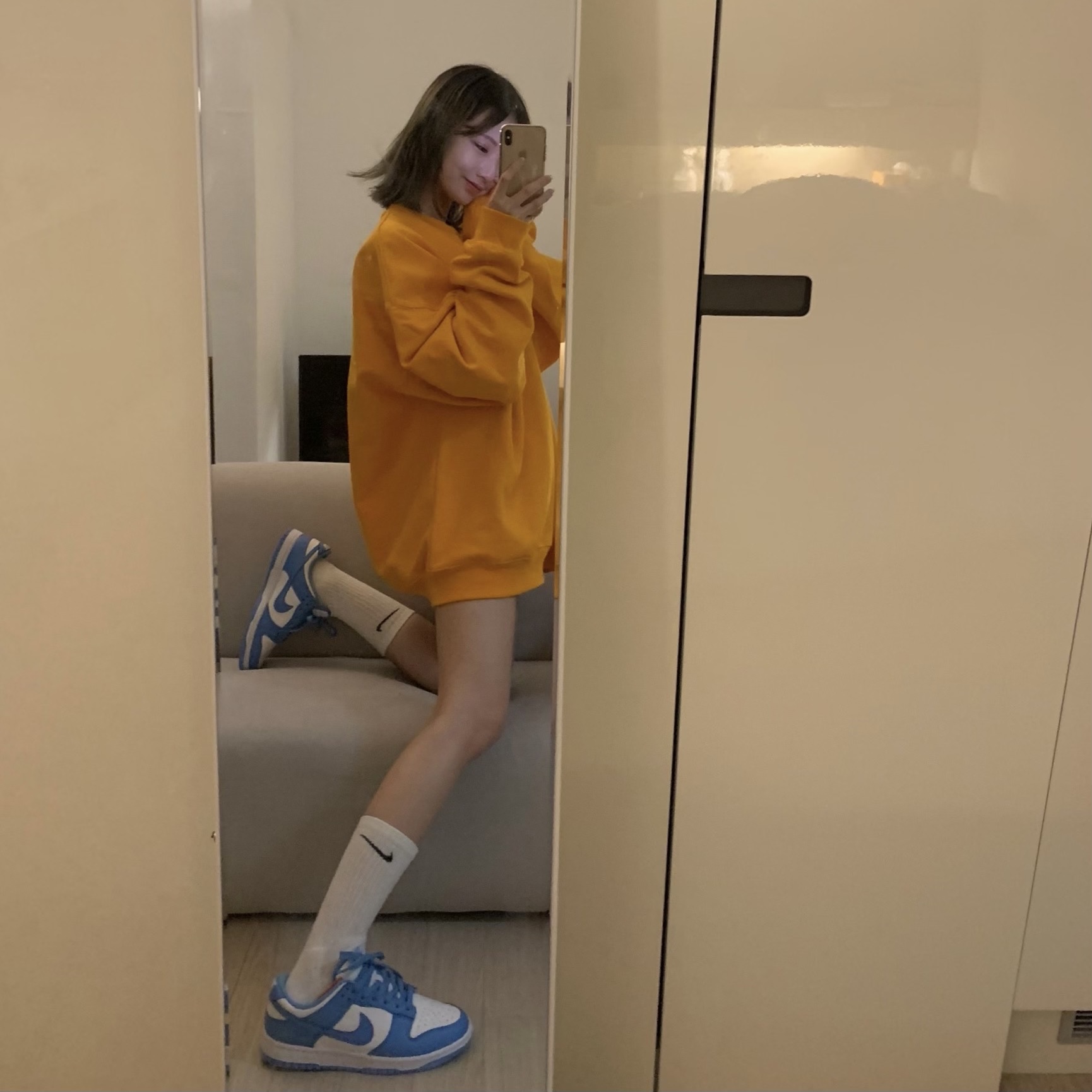 Supreme x Nike Jewel Crewneck Orange - 20FW, Nike Dunk Low Retro University Blue 착용 스타일 - 2