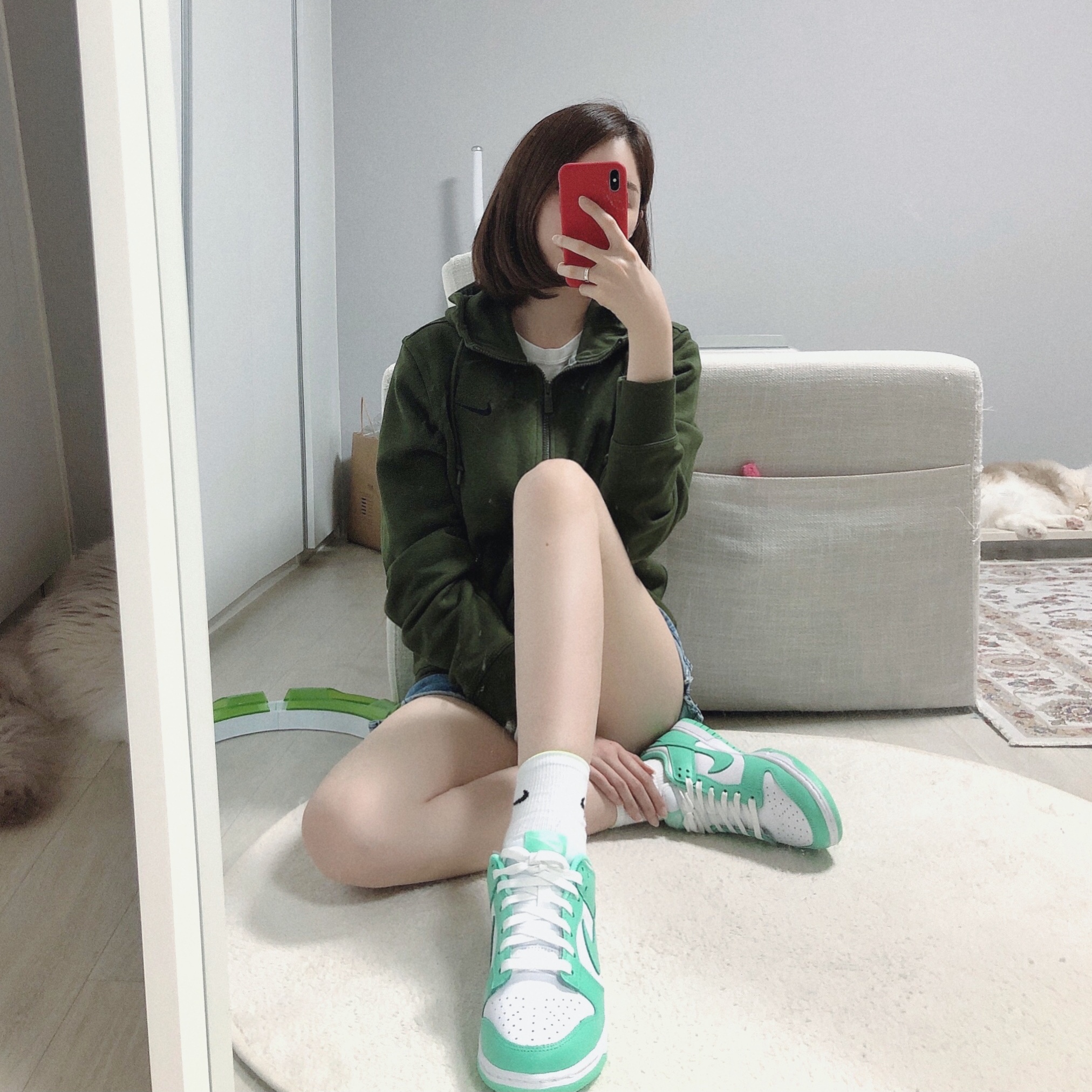 (W) Nike Dunk Low Green Glow 착용 스타일
