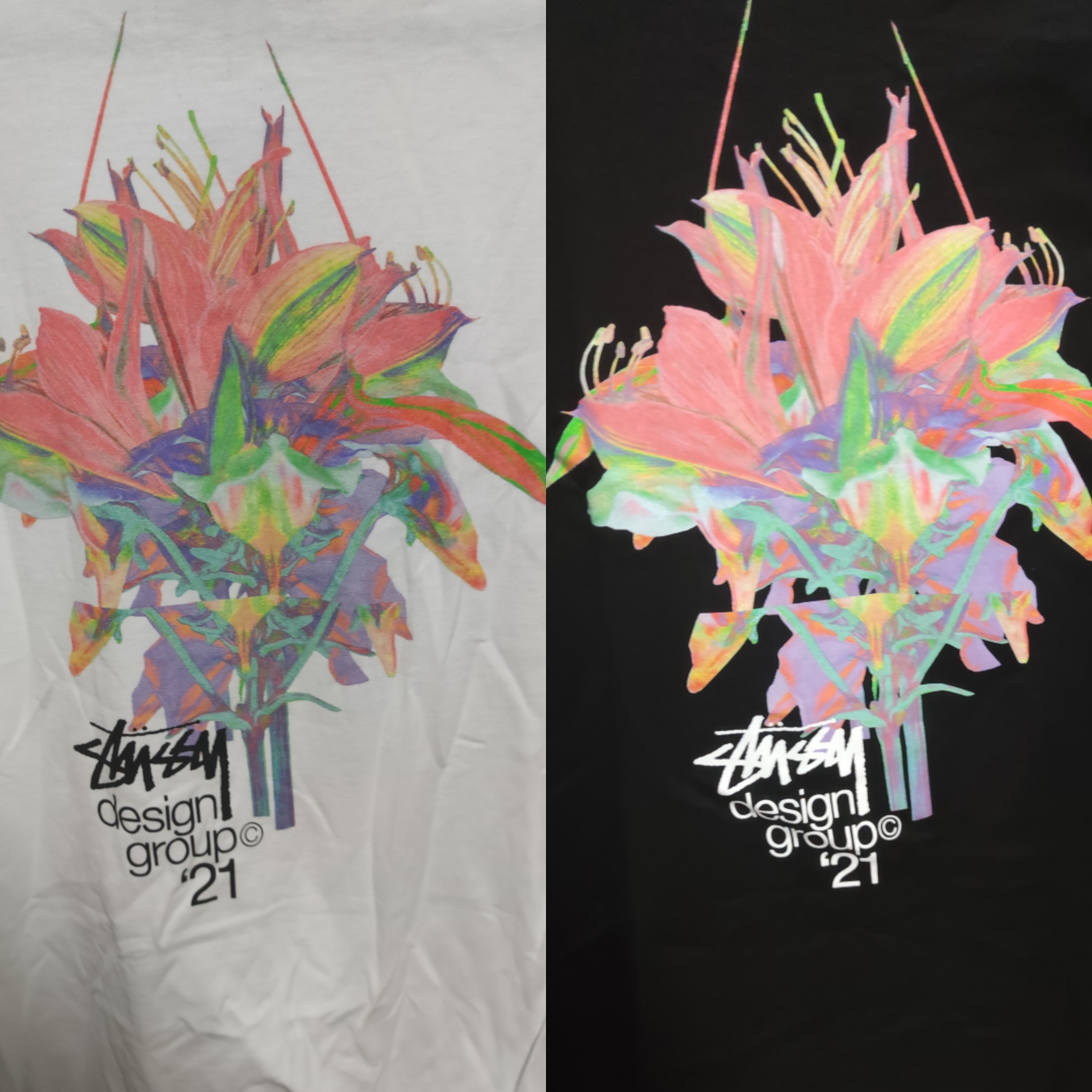 Stussy Design Group 21 T-Shirt White, Stussy Design Group 21 T-Shirt Black 착용 스타일 - 1