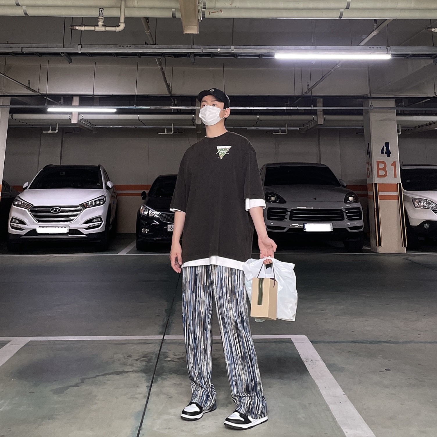 Nike Dunk Low Retro Black, Supreme x Stone Island Painted Camo Nylon 6-Panel Black - 20FW 착용 스타일