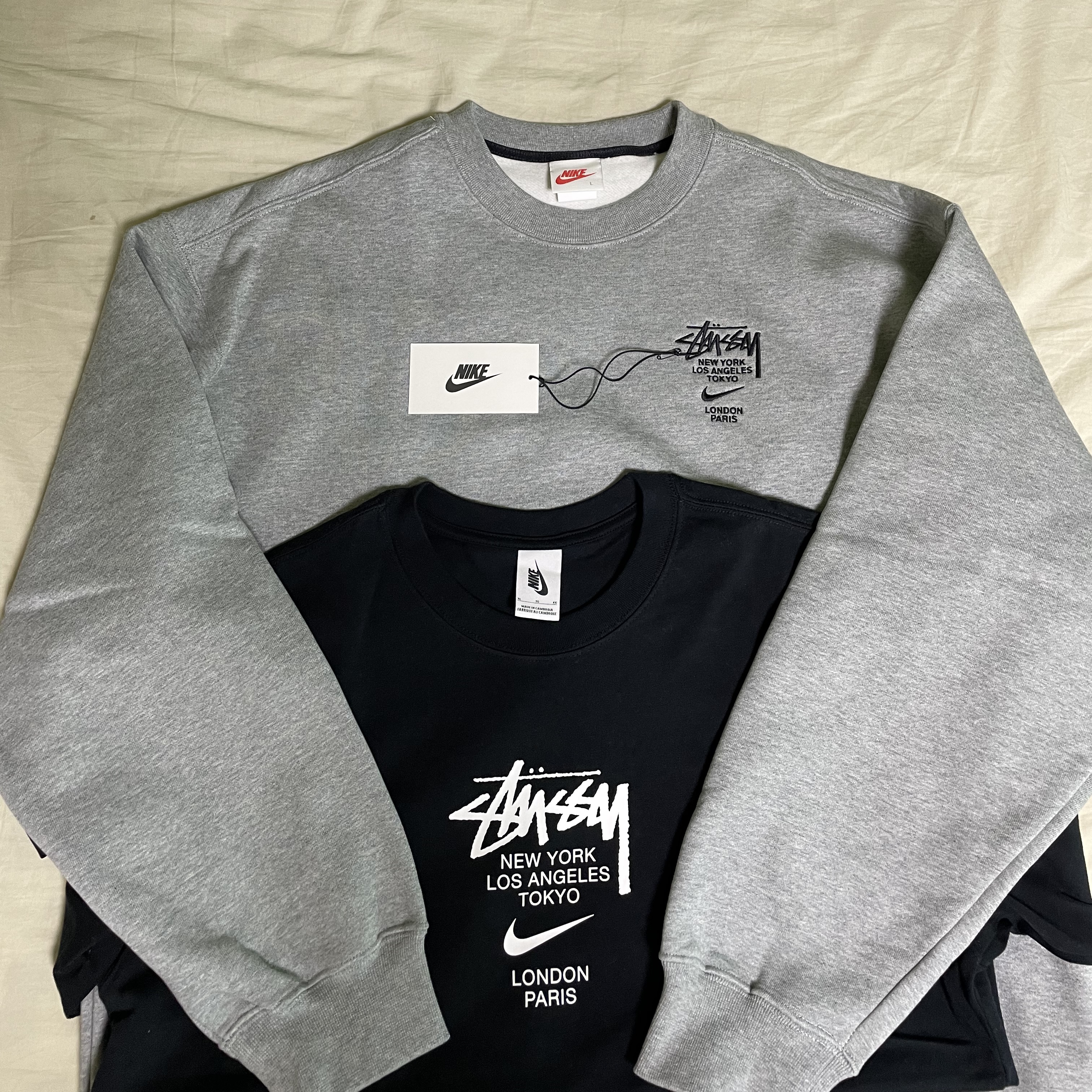 Nike x Stussy WT T-Shirt Black - Asia, Nike x Stussy NRG ZR Fleece Crewneck Heather Grey - US/EU 착용 스타일 - 3