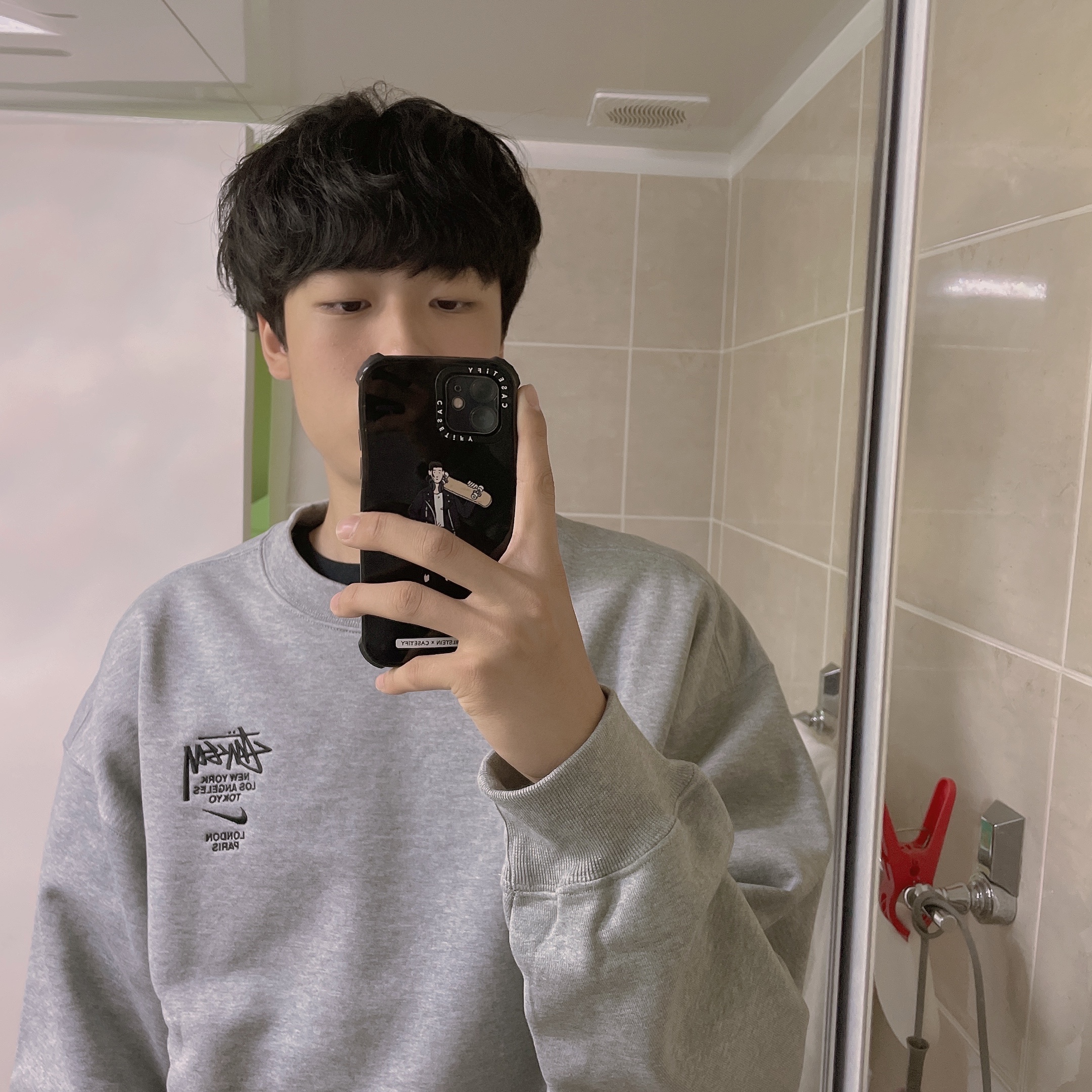 Nike x Stussy WT T-Shirt Black - Asia, Nike x Stussy NRG ZR Fleece Crewneck Heather Grey - US/EU 착용 스타일 - 2