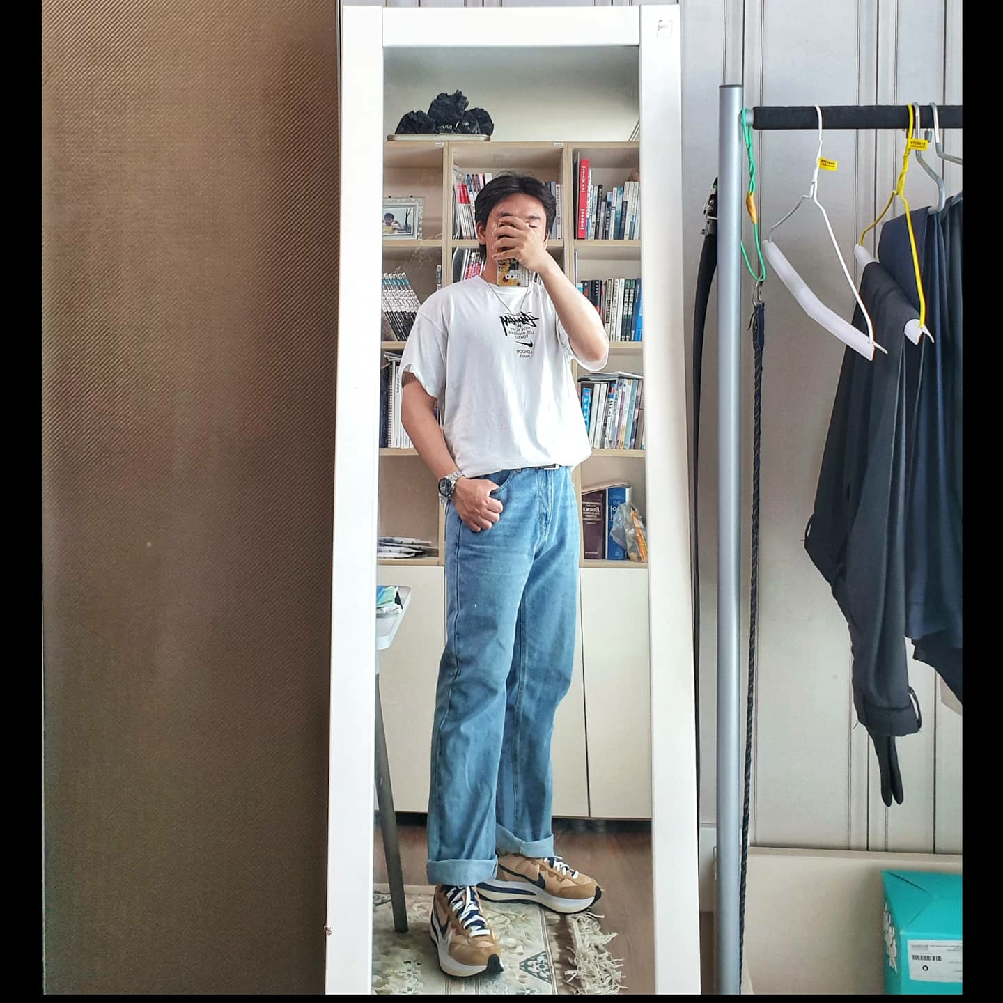 Nike x Stussy WT T-Shirt White - US/EU, Nike x Sacai VaporWaffle Sesame and Blue Void 착용 스타일 - 1