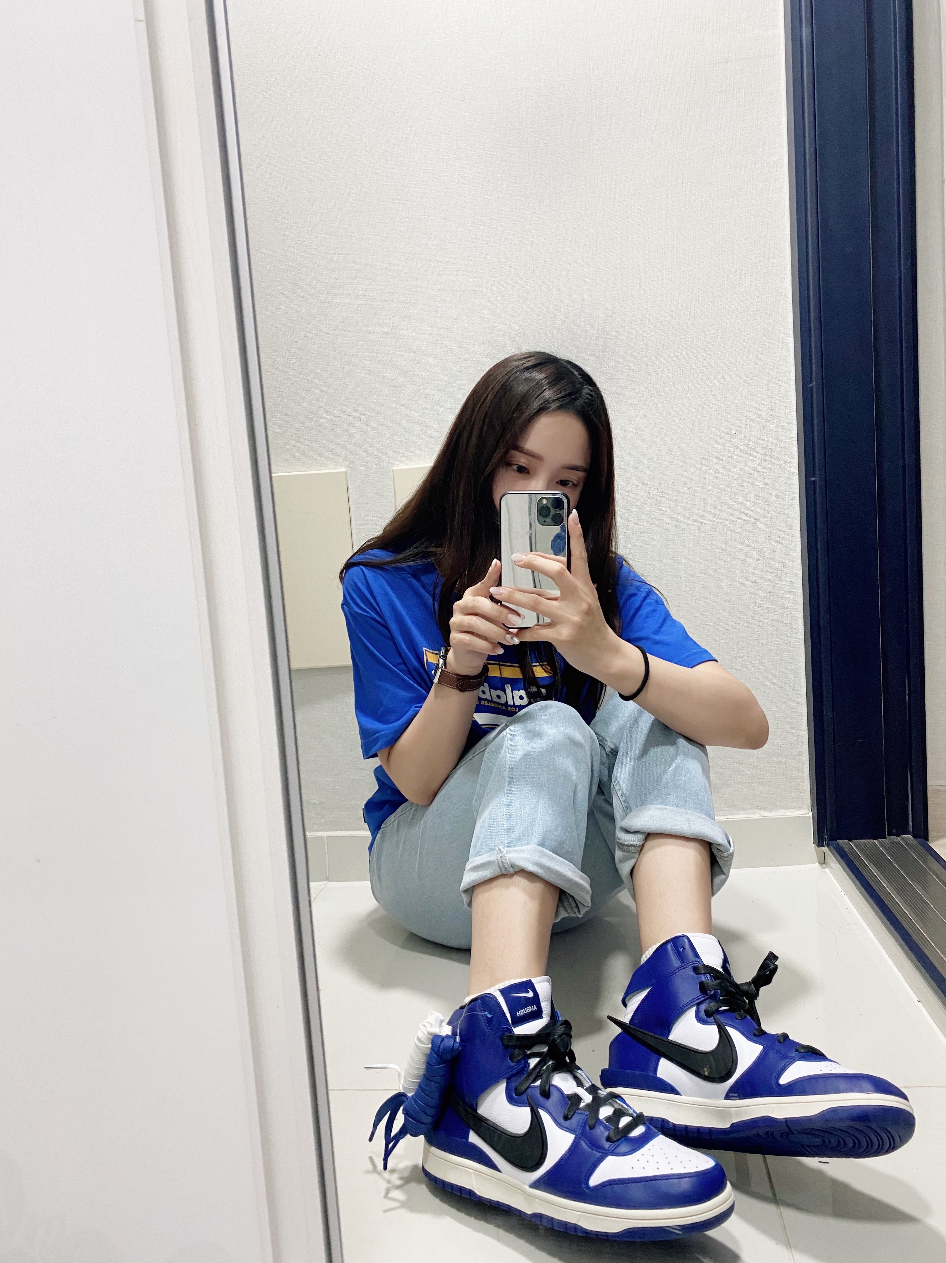 Nike x Ambush Dunk High Deep Royal Blue 착용 스타일 - 1