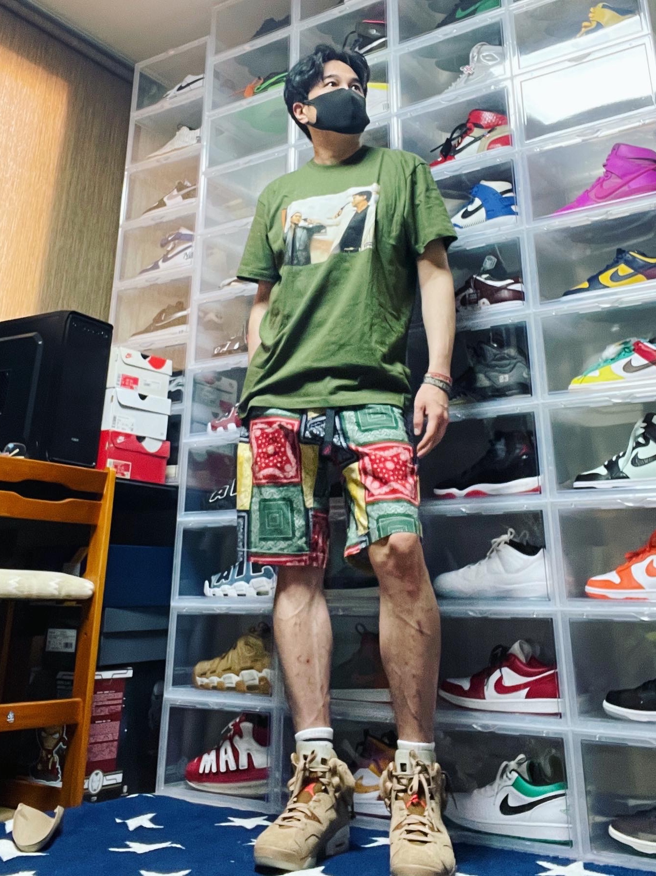 Jordan 6 x Travis Scott Retro SP British Khaki, Supreme The Killer Trust T-Shirt Olive - 18FW 착용 스타일 - 2