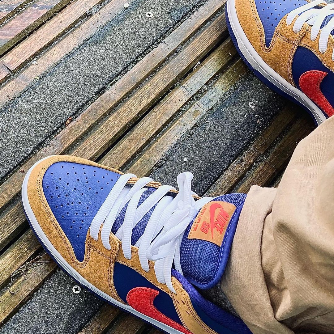 Nike SB Dunk Low Pro Wheat and Purple 착용 스타일 - 1