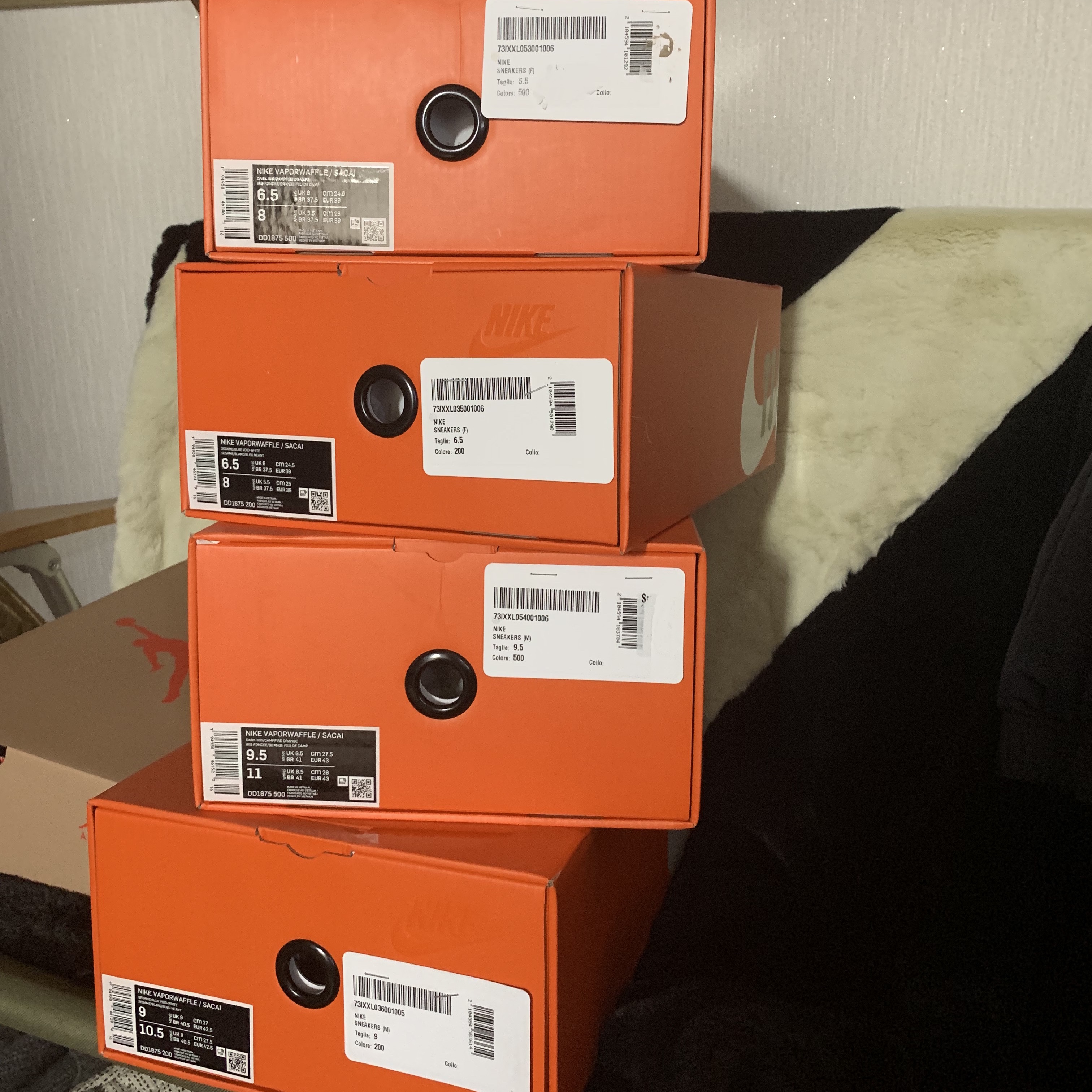 Nike x Sacai VaporWaffle Sesame and Blue Void, Nike x Sacai VaporWaffle Dark Iris 착용 스타일
