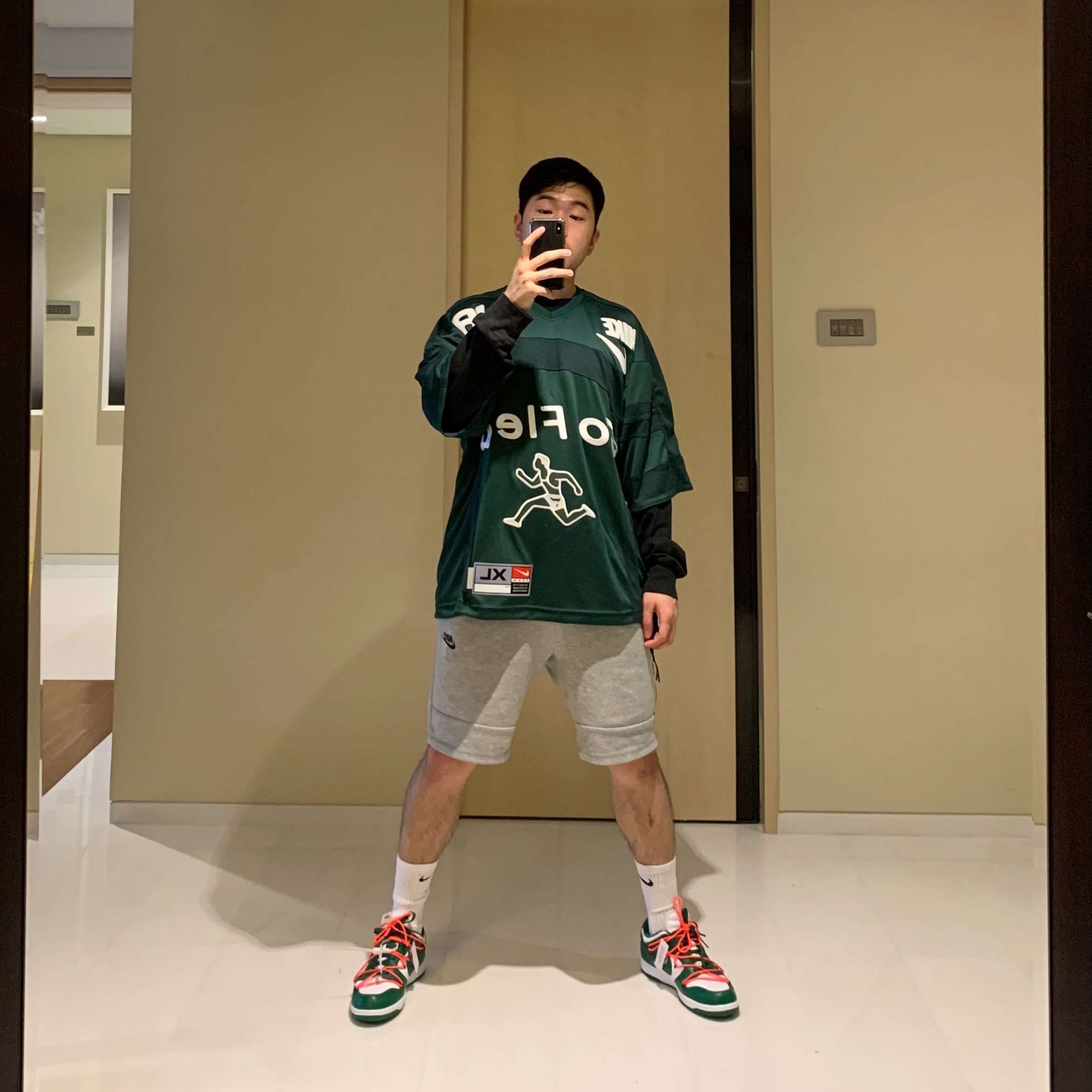 Nike x Cactus Plant Flea Market S/S Jersey Green - Asia, Nike x Off-White Dunk Low Pine Green 착용 스타일