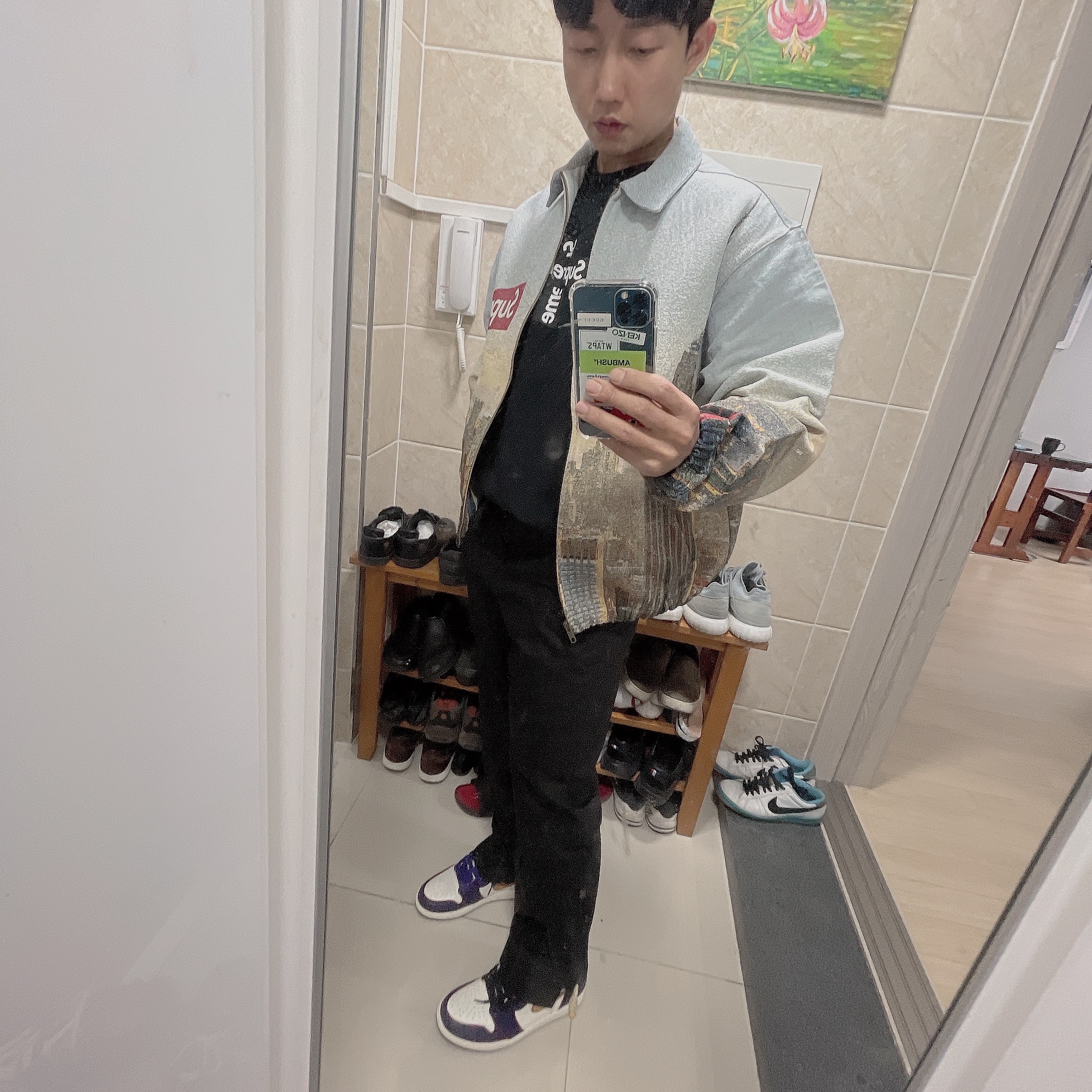 Jordan 1 Retro High OG Defiant SB LA to Chicago, Supreme Cross Box Logo T-Shirt Black - 20FW 착용 스타일