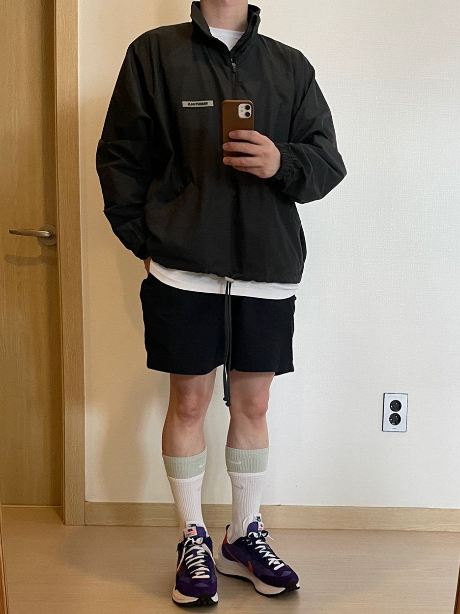 Nike x Sacai VaporWaffle Dark Iris, Essentials Track Jacket Black - 20FW 착용 스타일
