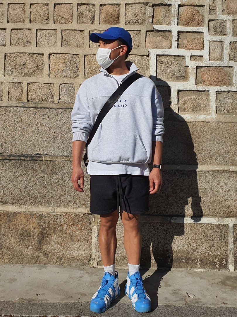 IAB Studio Half Zip Pullover Light Gray, Nike ACG H86 Cap Royal 착용 스타일 - 1
