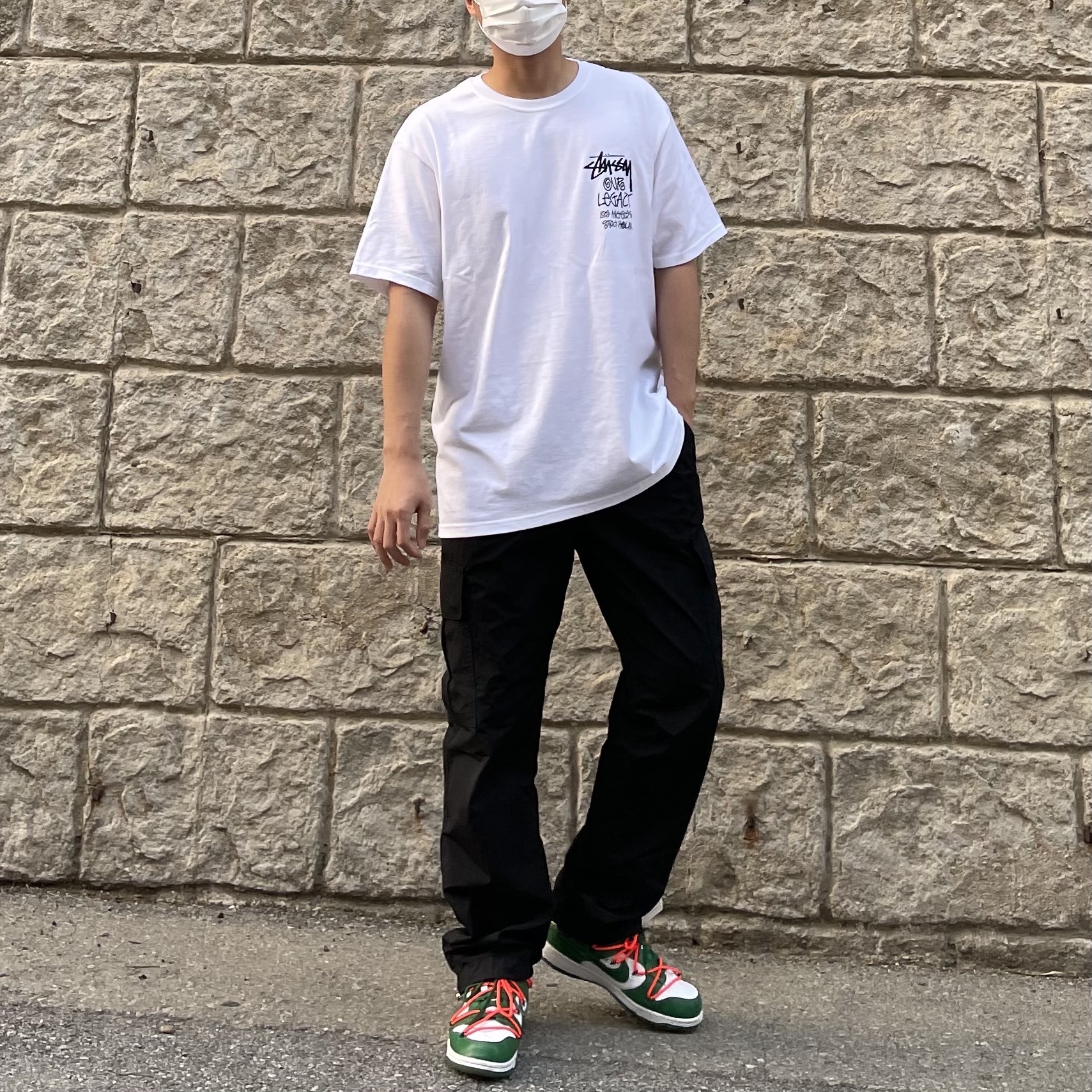 Nike x Off-White Dunk Low Pine Green, Stussy x Our Legacy Surfman T-Shirt White - 21SS 착용 스타일 - 2