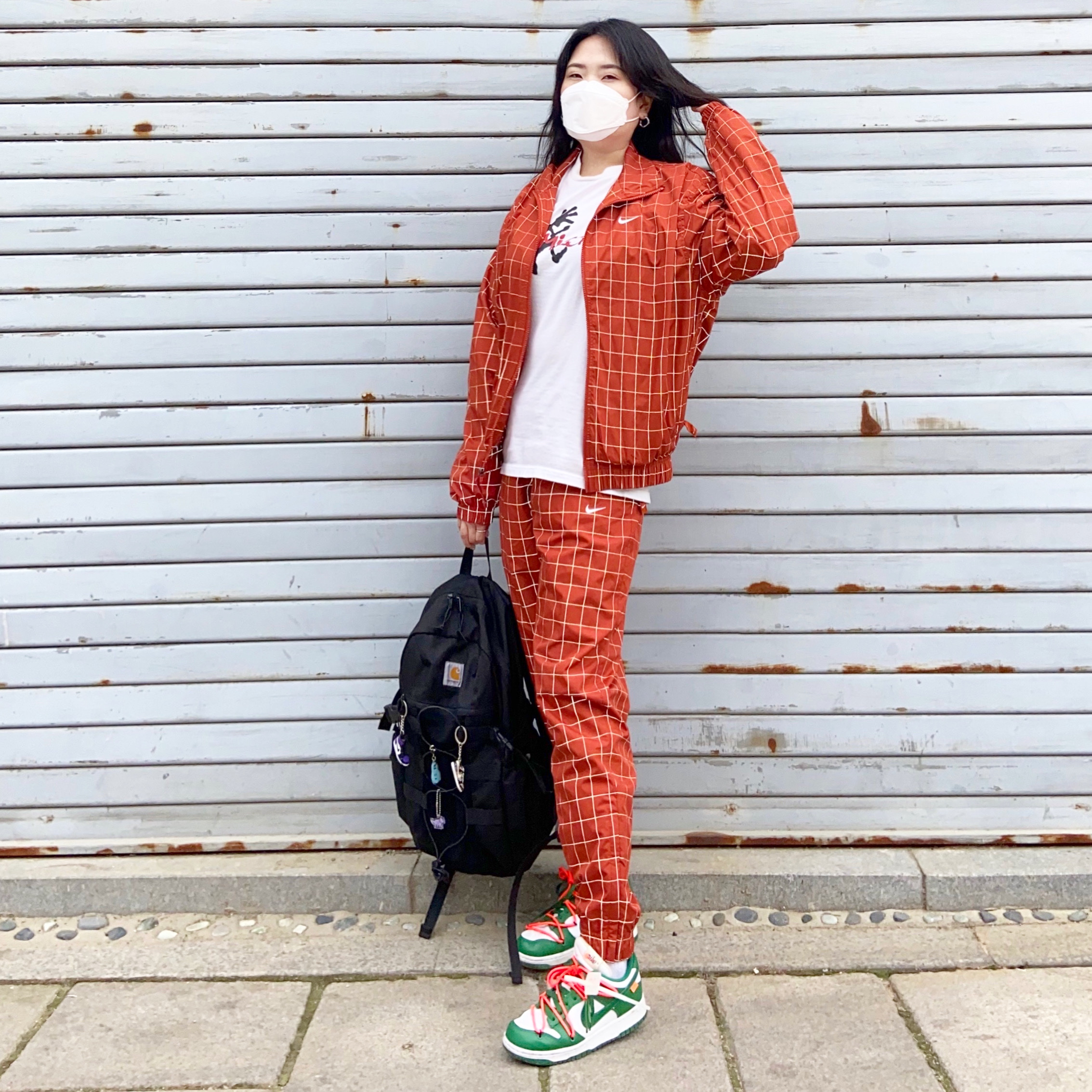 Nike x Off-White Dunk Low Pine Green, Nike M NRG Flash Grid Track Jacket Firewood Orange - Asia 착용 스타일