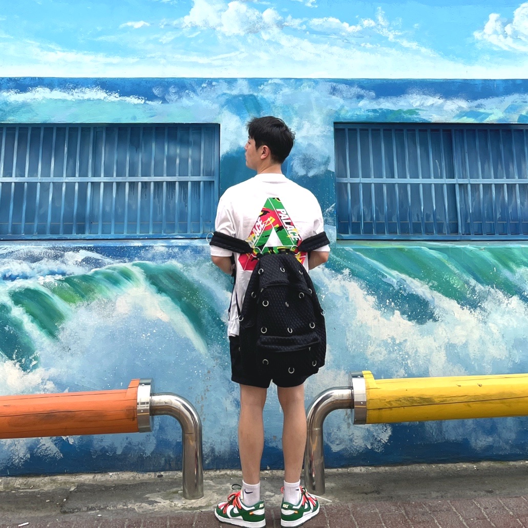 Nike x Off-White Dunk Low Pine Green, Palace Tri-Camo T-Shirt White - 20FW 착용 스타일