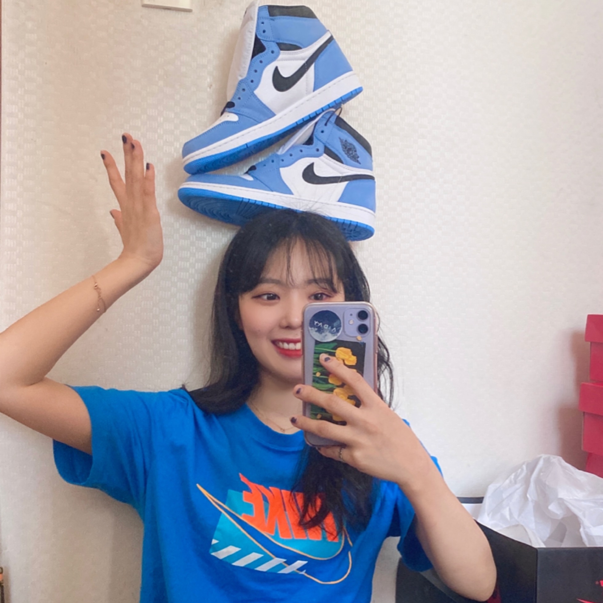 Jordan 1 Retro High OG University Blue, (GS) Jordan 1 Retro High OG University Blue 착용 스타일
