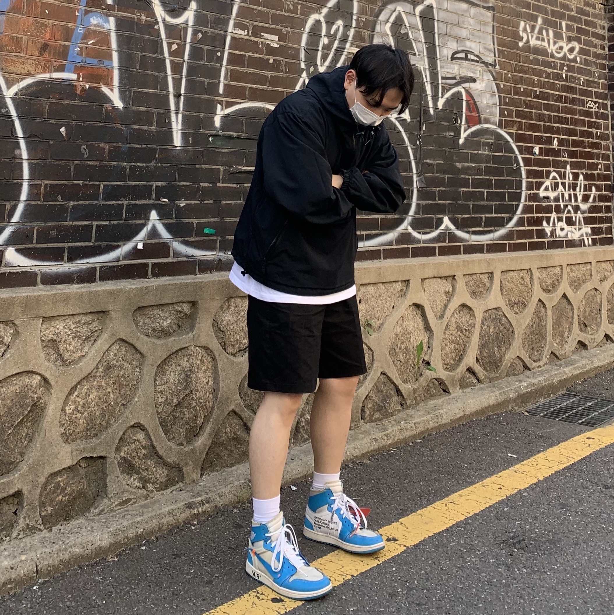 Jordan 1 x Off-White Retro High University Blue, Supreme x Nike Jewel Reversible Ripstop Anorak Black - 20FW 착용 스타일