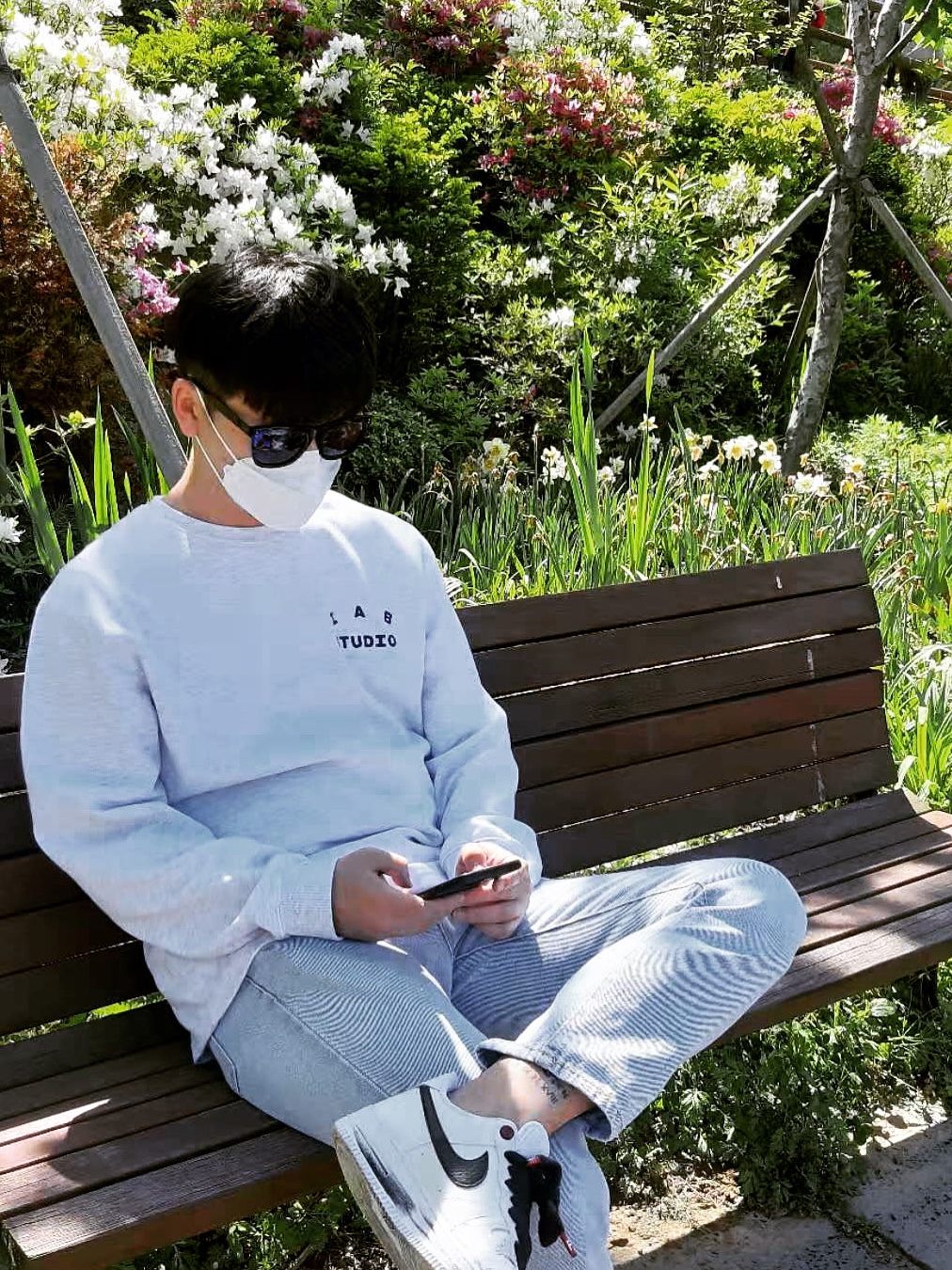 Nike x Peaceminusone Air Force 1 Low Para-Noise 2.0, IAB Studio Long Sleeve Light Gray 착용 스타일