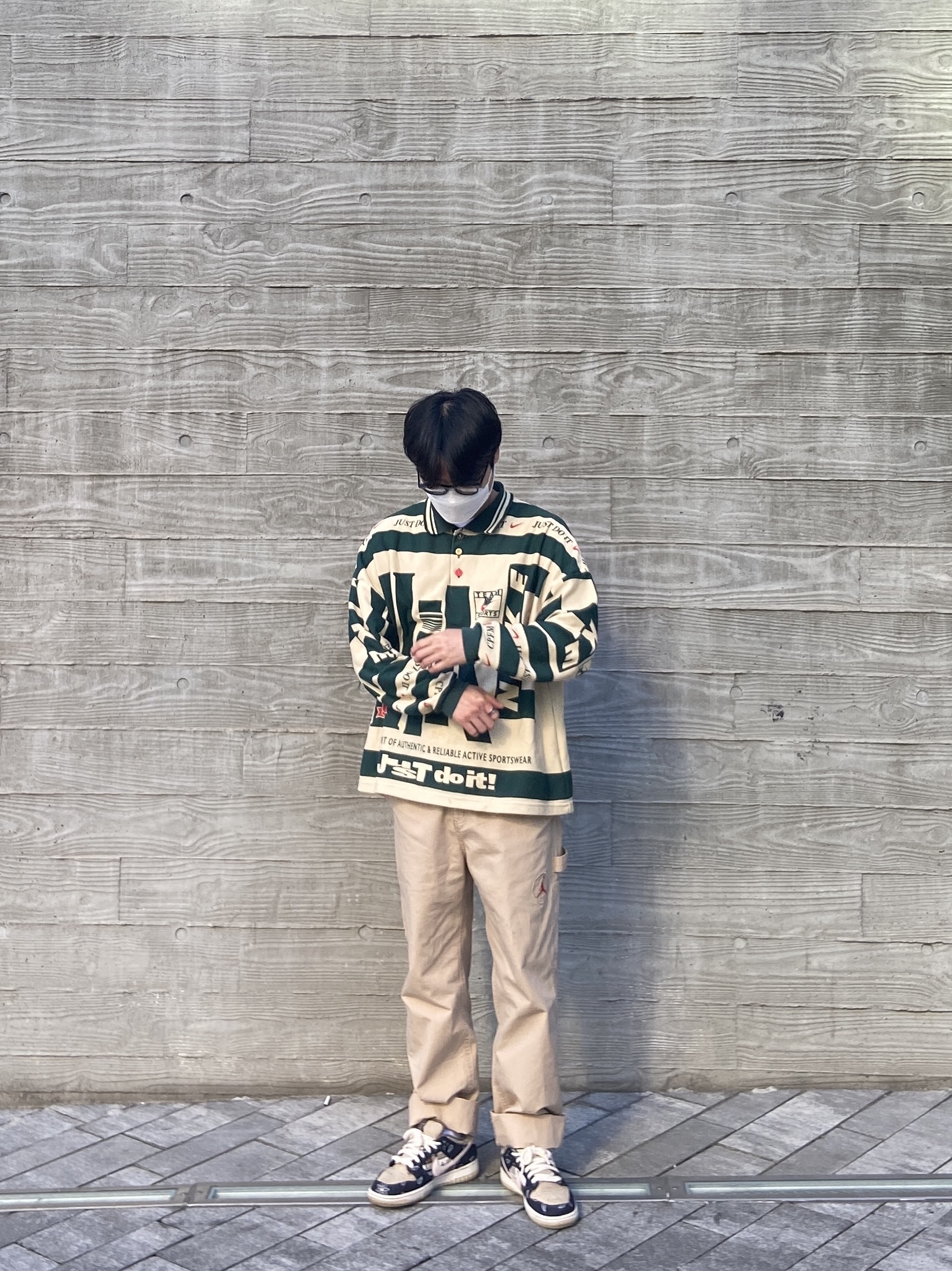 Nike x Cactus Plant Flea Market Long Sleeve Polo Natural - Asia, Jordan x Travis Scott Canvas Pants - Asia 착용 스타일