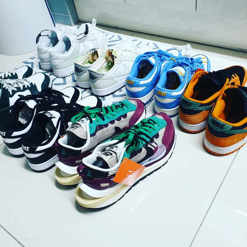 Nike Dunk Low SP Ceramic, Nike x Sacai VaporWaffle String & Black Villain Red 착용 스타일 - 1
