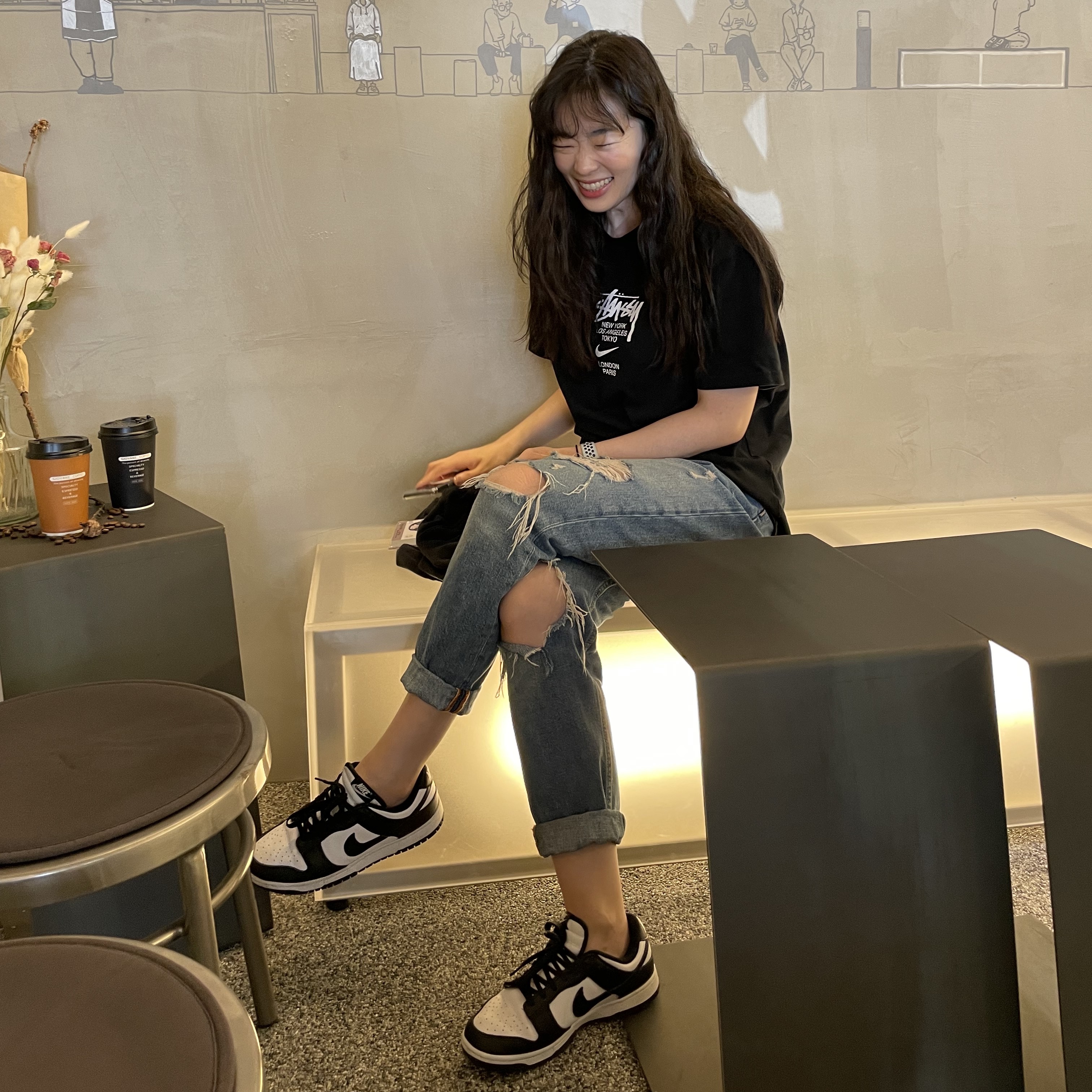 (W) Nike Dunk Low Black, Nike Dunk Low Retro Black 착용 스타일
