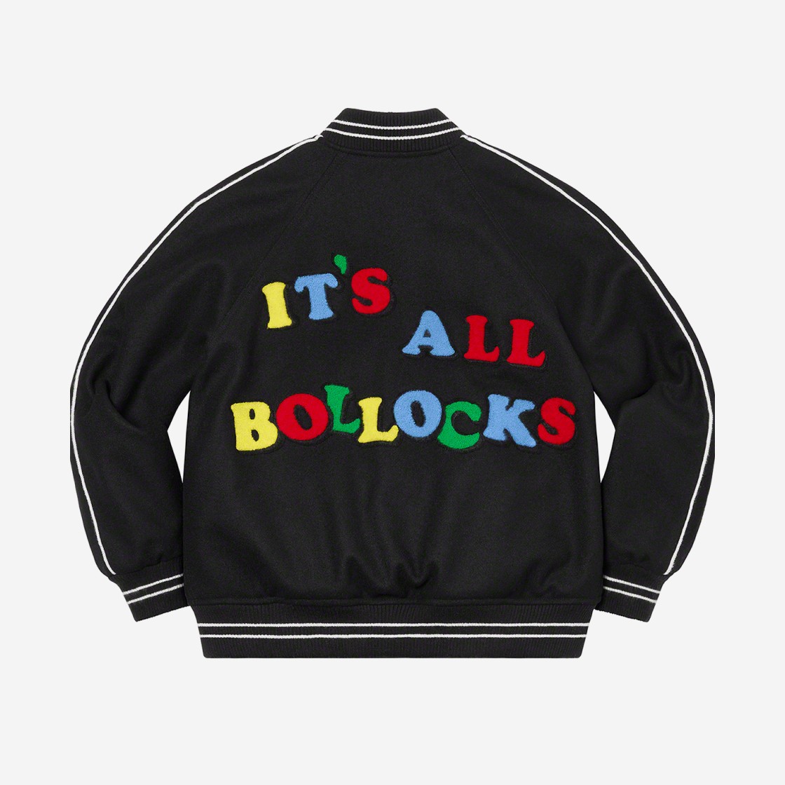 Supreme x Jamie Reid It's All Bollocks Varsity Jacket Black - 21SS 상세 이미지 1