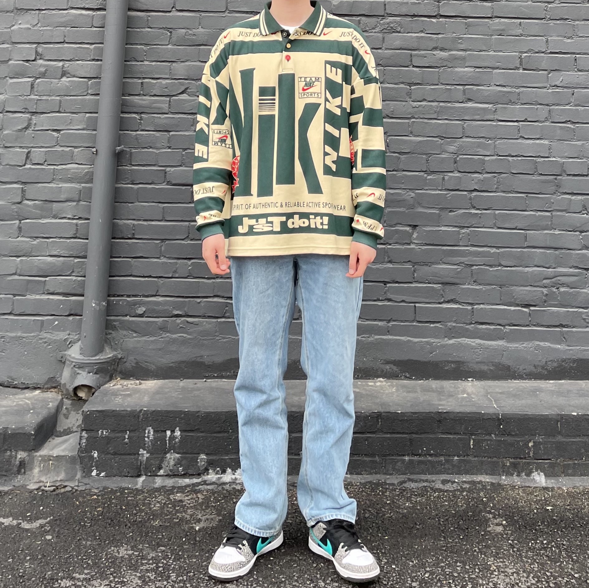 Nike x Cactus Plant Flea Market Long Sleeve Polo Natural - Asia, Nike x Cactus Plant Flea Market Long Sleeve Polo Natural - US/EU 착용 스타일