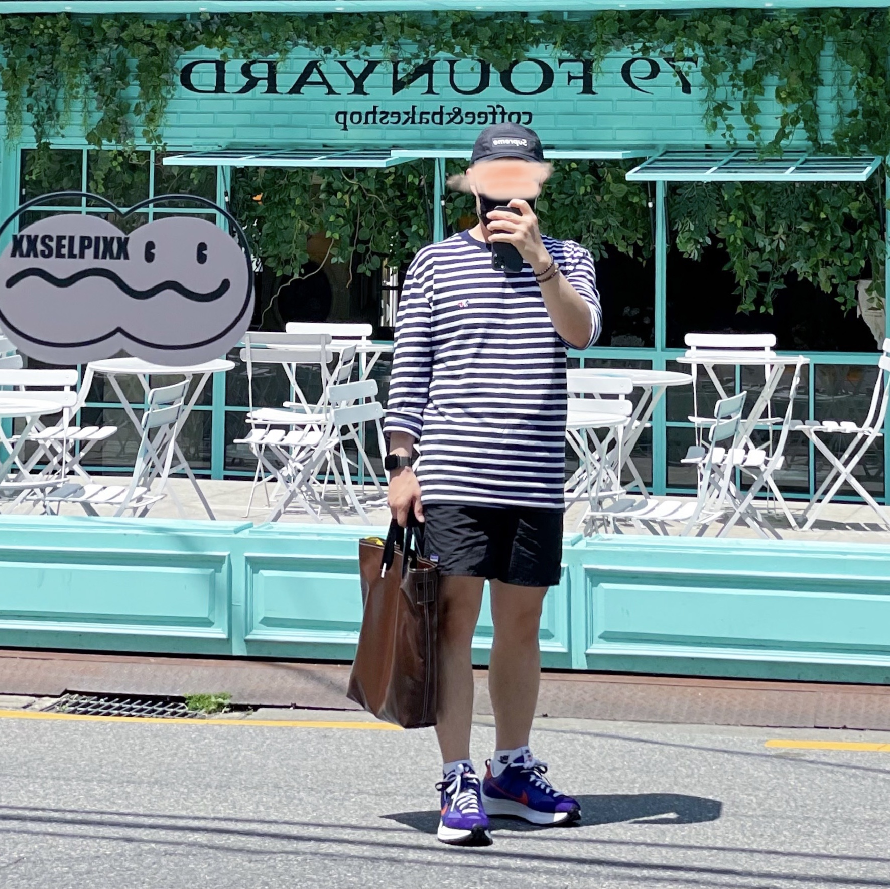 Nike x Sacai VaporWaffle Dark Iris, Supreme Inset Logo Camp Cap Black - 20FW 착용 스타일