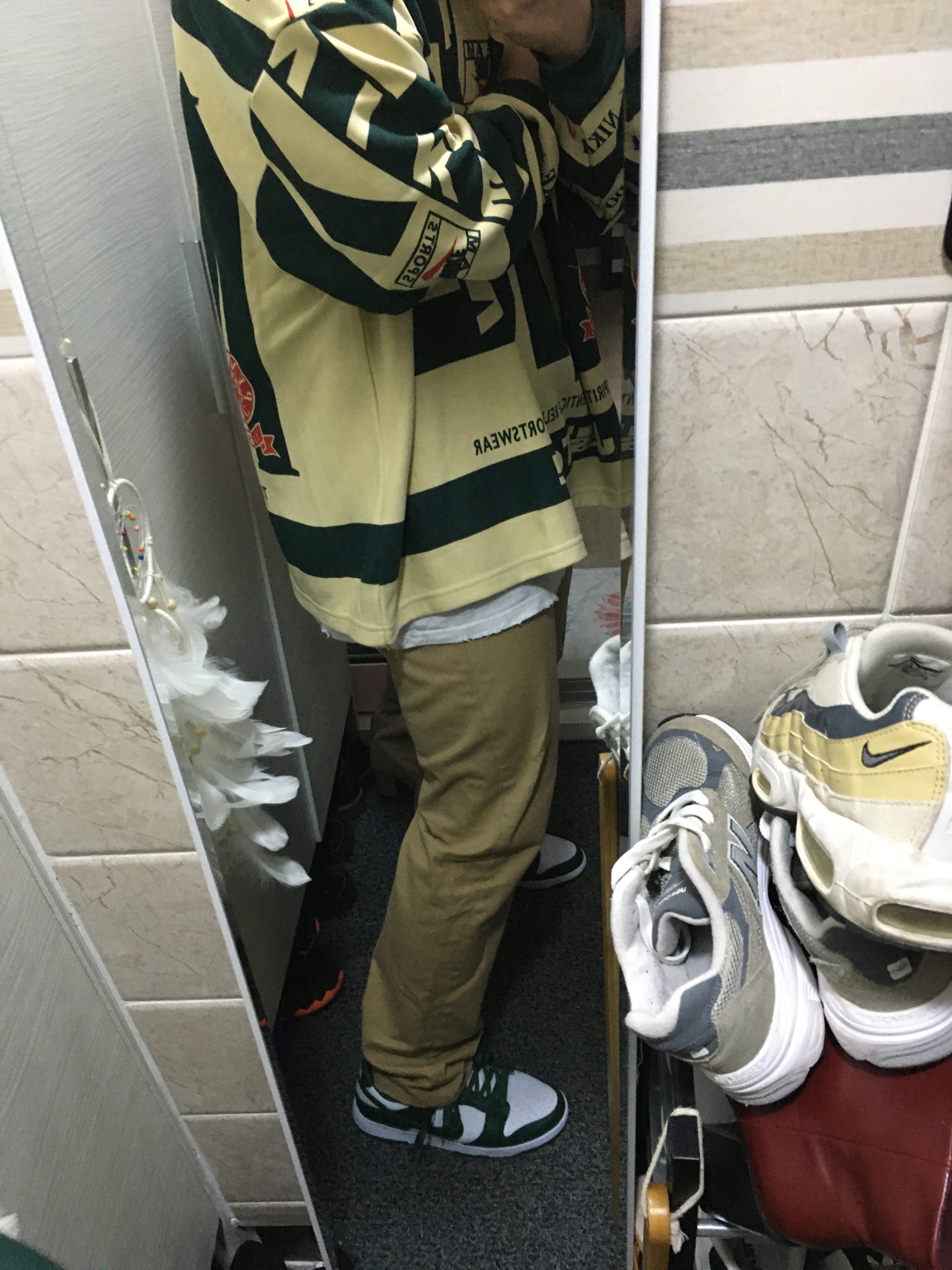 Nike x Cactus Plant Flea Market Long Sleeve Polo Natural - US/EU, Nike Dunk Low Retro Varsity Green 착용 스타일