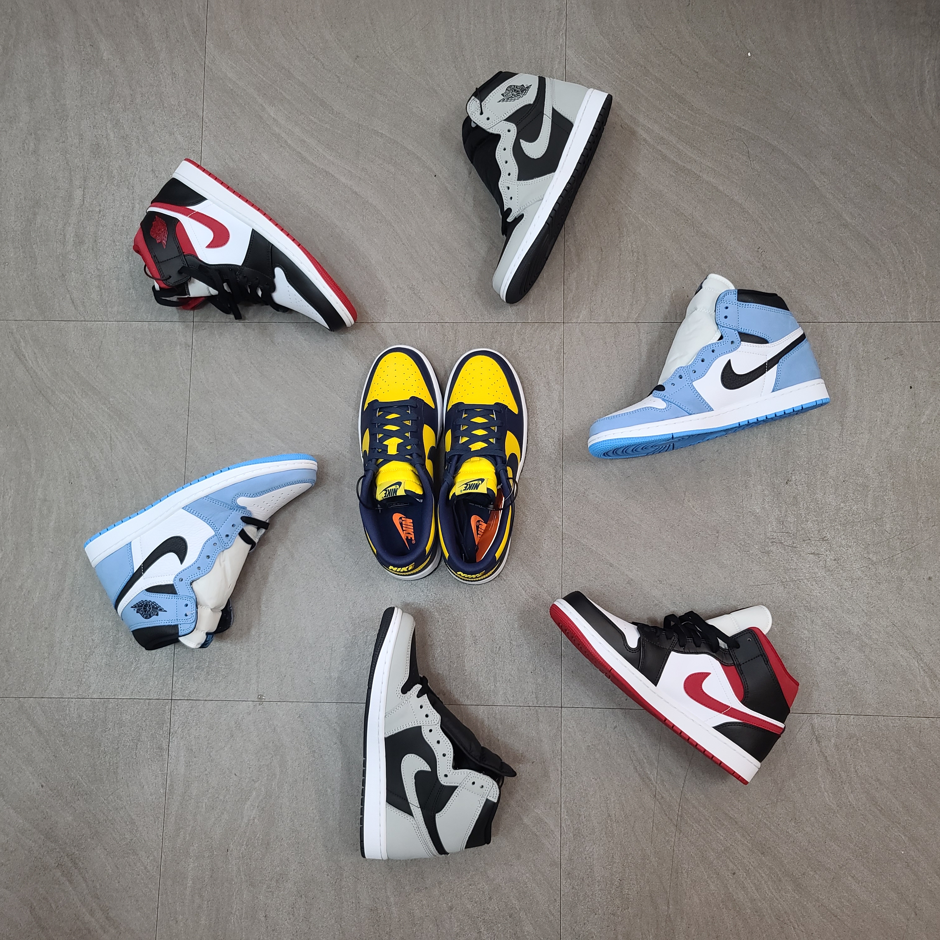 Nike Dunk Low Retro Varsity Maize, Jordan 1 Retro High OG Shadow 2.0 착용 스타일
