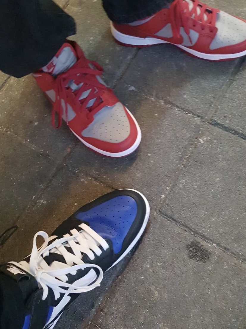 Jordan 1 Retro High OG Royal Toe, Nike Dunk Low Retro Medium Grey 착용 스타일