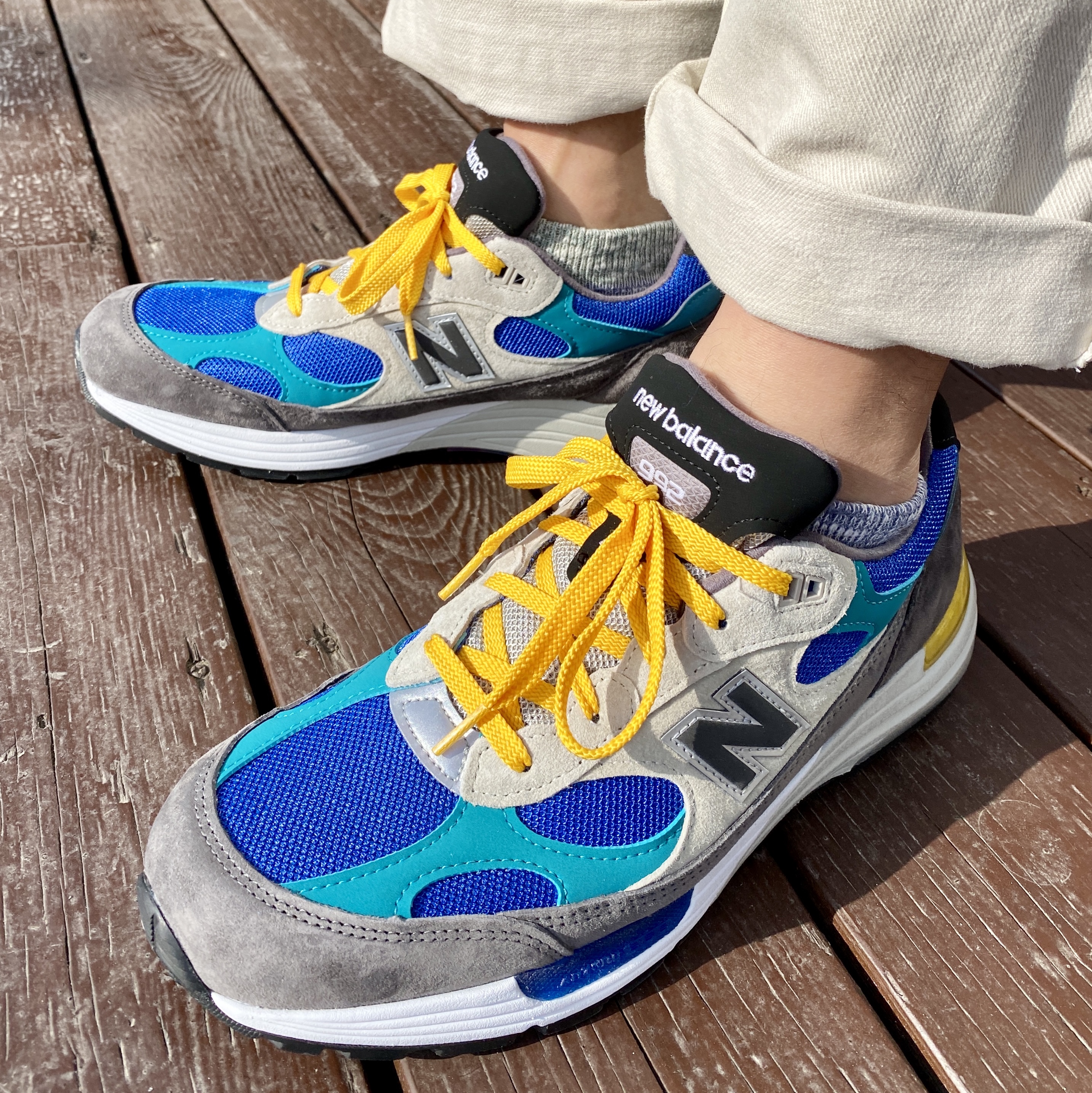 New Balance x Billy's 992 Made in USA Grey Blue Teal 착용 스타일 - 2