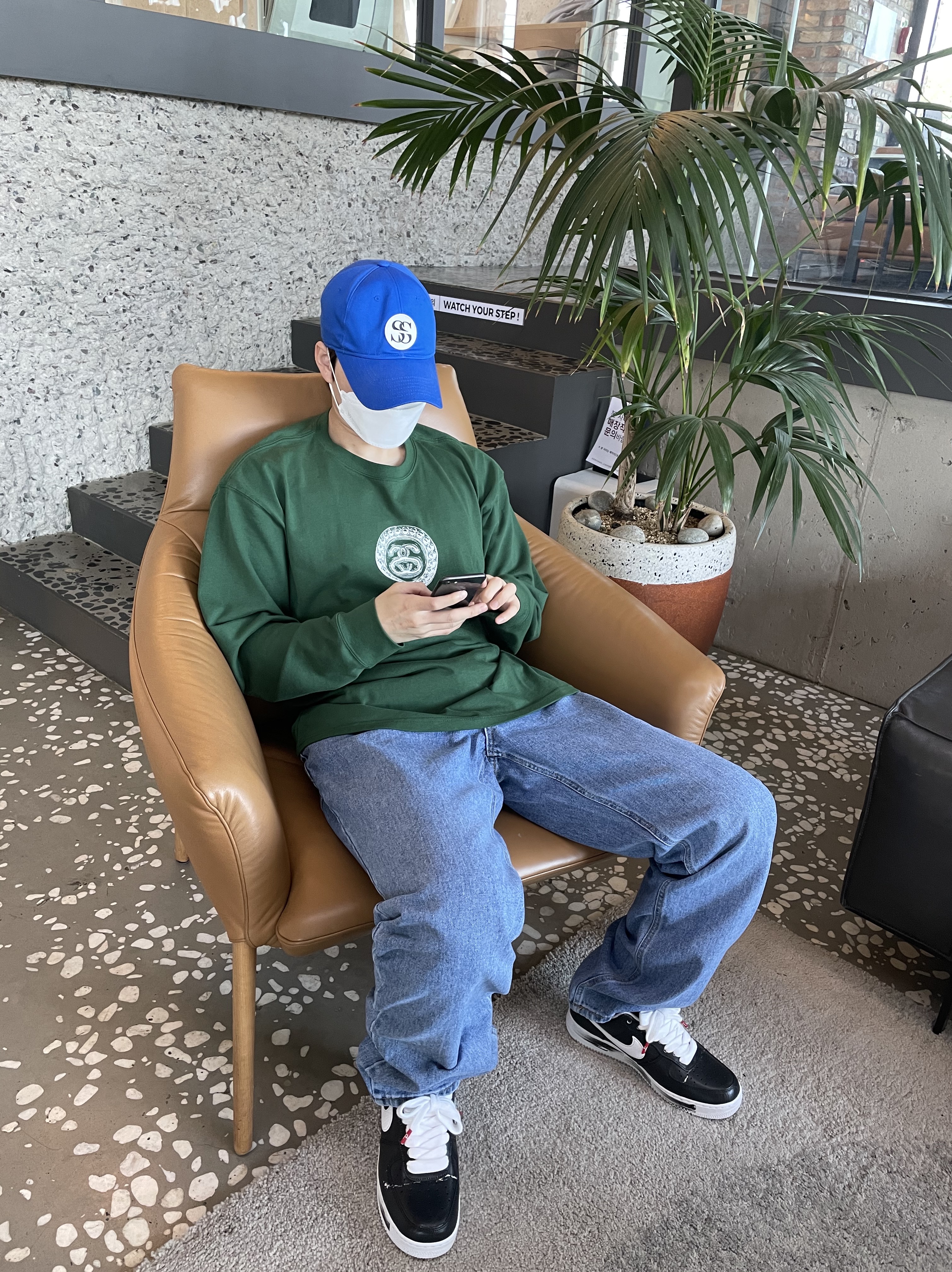 Nike x Peaceminusone Air Force 1 Low Para-Noise, Nike x Stussy Big Swoosh LS T-Shirt Green - US/EU 착용 스타일