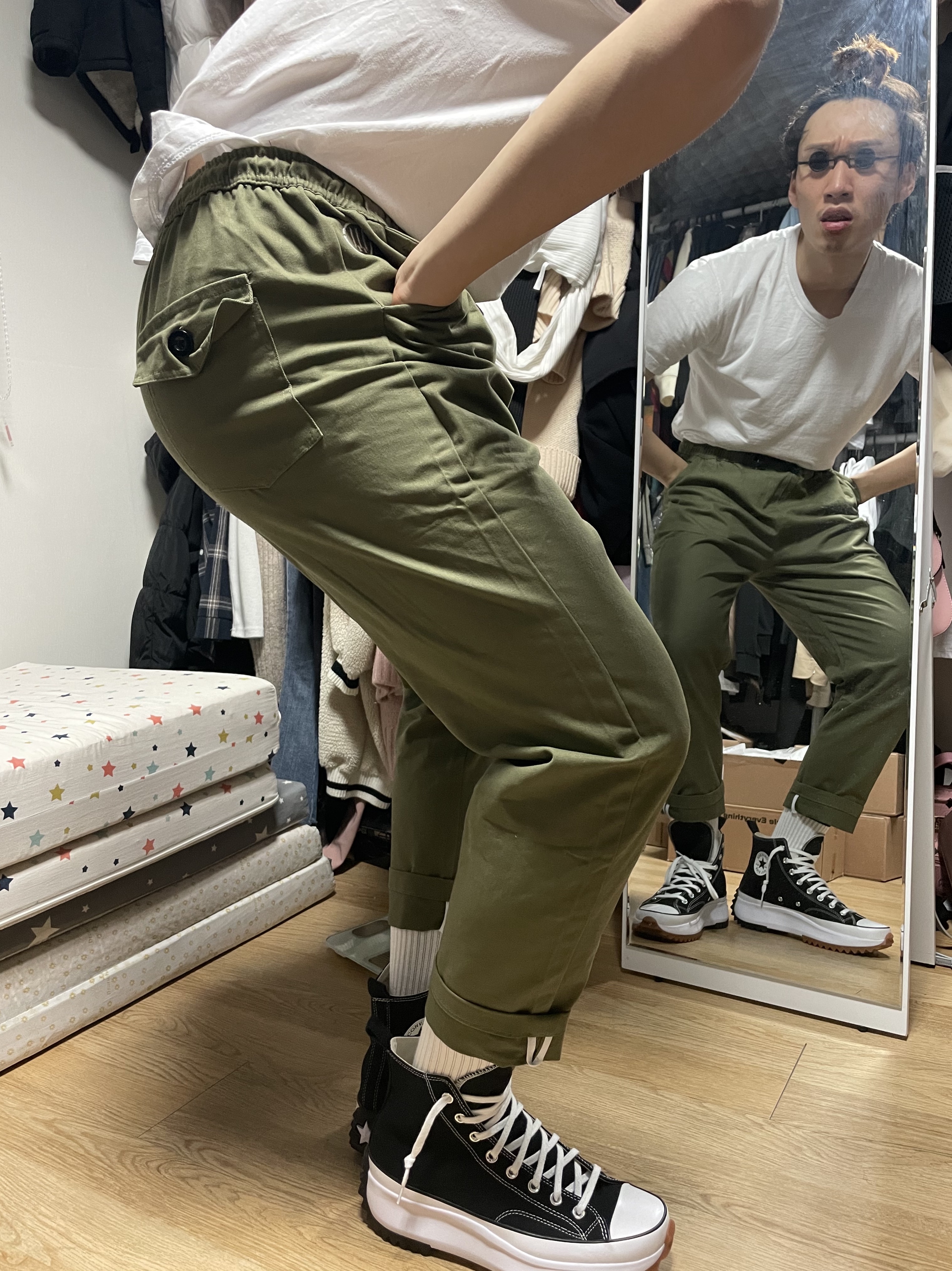 Converse Run Star Hike Hi Black White Gum 착용 스타일