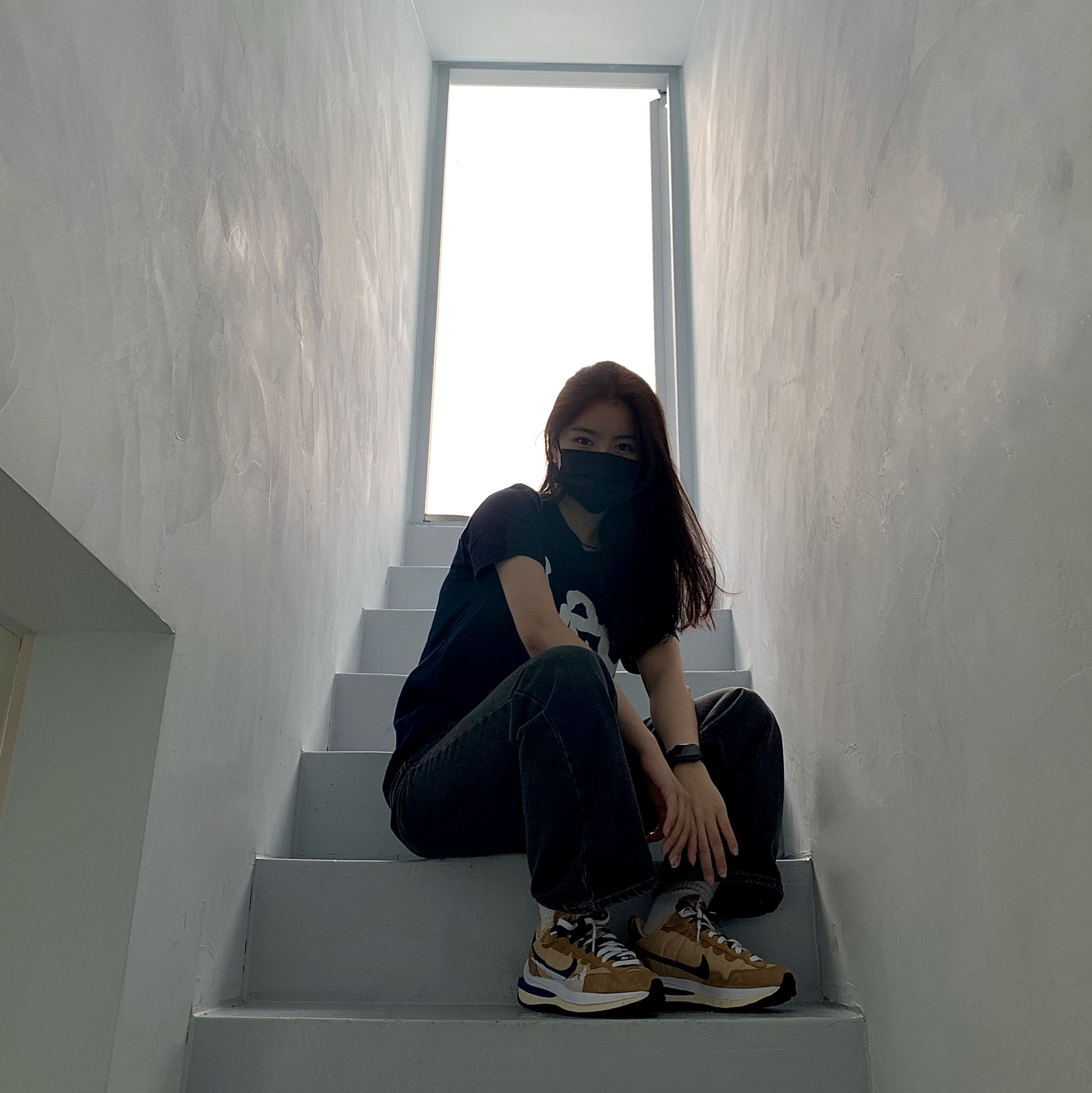 Nike x Sacai VaporWaffle Sesame and Blue Void 착용 스타일
