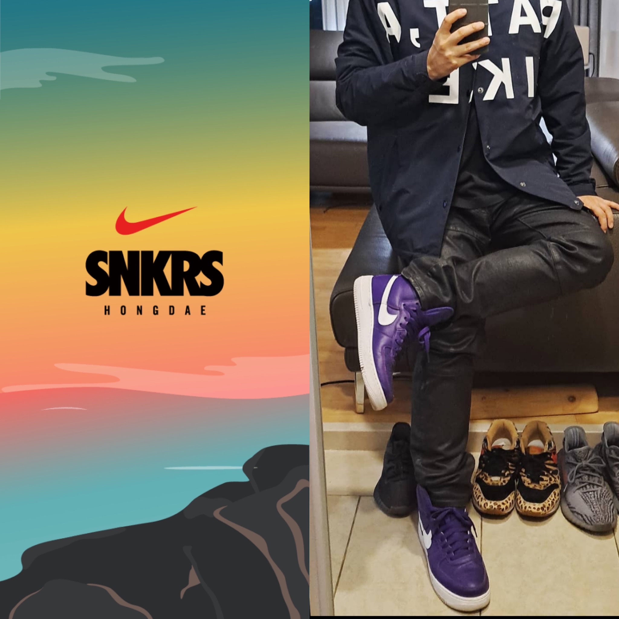 Nike Air Force 1 High Retro QS Purple White, Adidas Yeezy Boost 350 V2 Cinder 착용 스타일