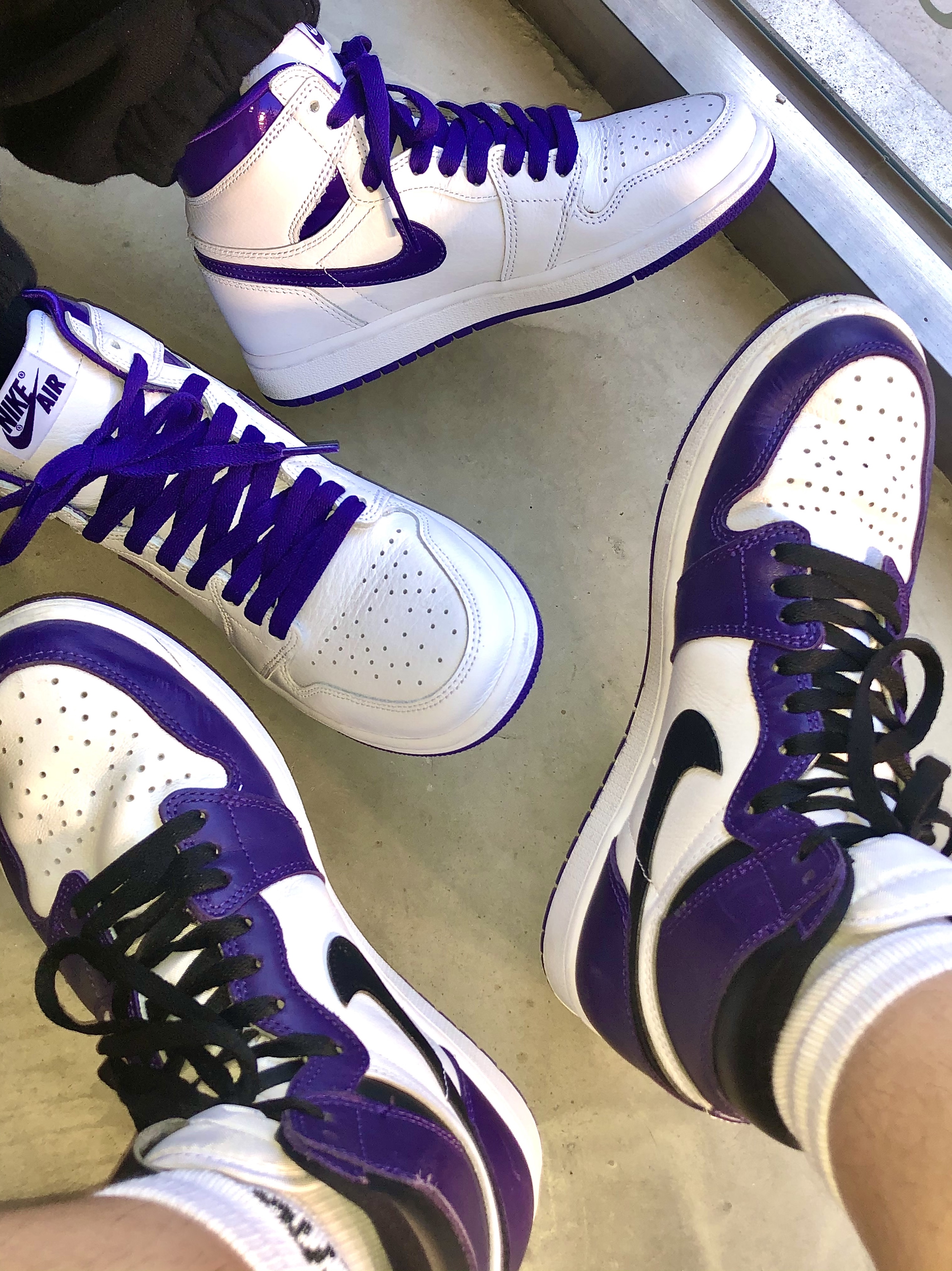 (W) Jordan 1 High OG Court Purple, Jordan 1 Retro High OG Court Purple 2020 착용 스타일