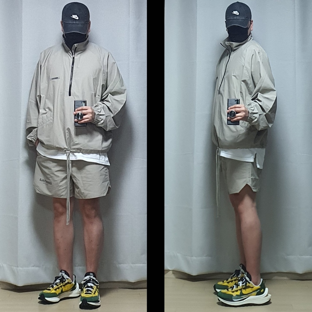 Essentials Track Jacket Moss - 20FW, Essentials Volley Shorts Moss - 20SS 착용 스타일