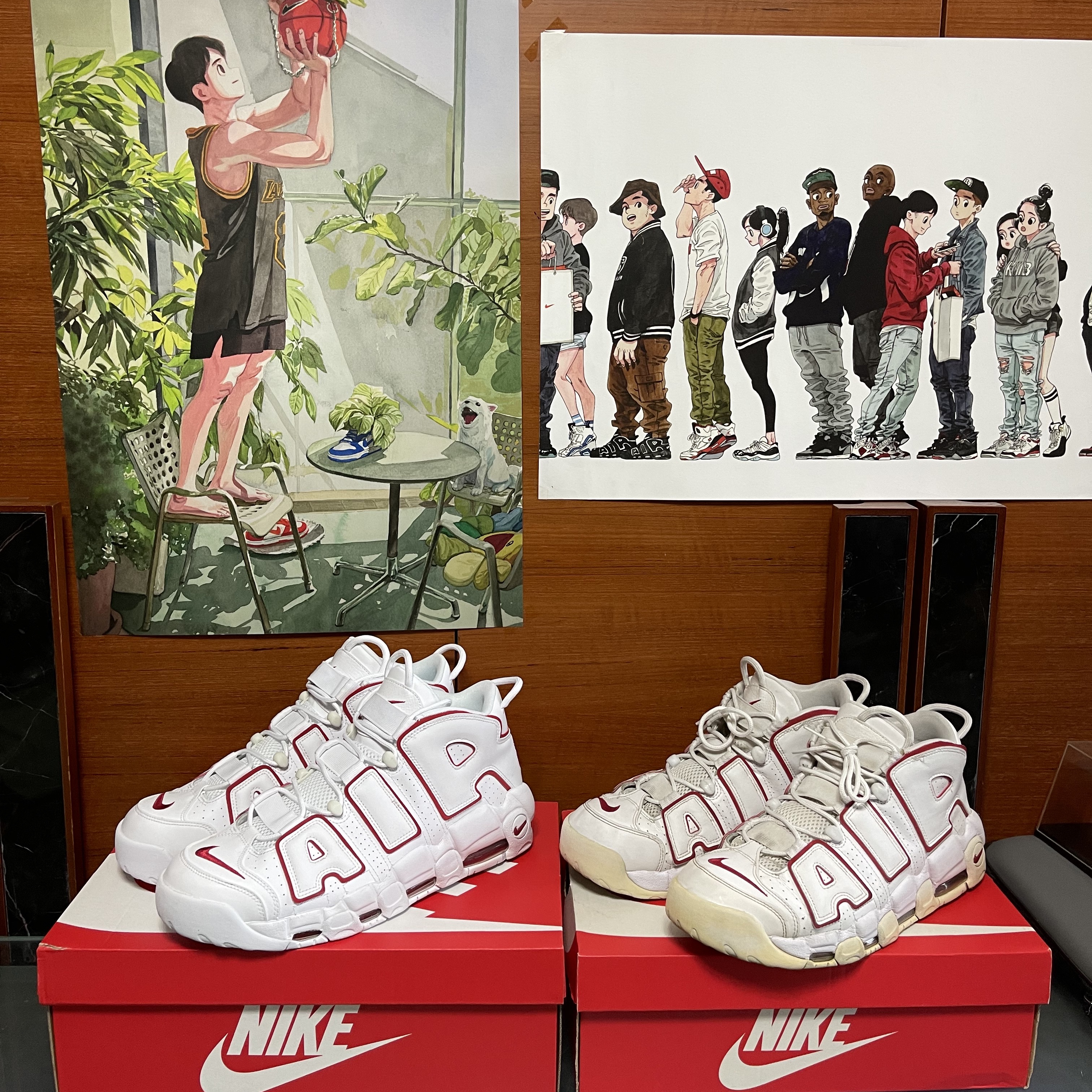 Nike Air More Uptempo White Varsity Red 2021, Nike Air More Uptempo White Varsity Red 2018 착용 스타일