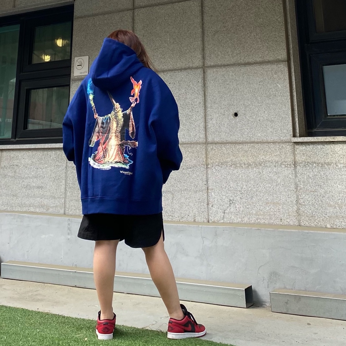 (GS) Jordan 1 Low Varsity Red, Nike NRG ACG Hoodie Wizard Blue Void - US/EU 착용 스타일