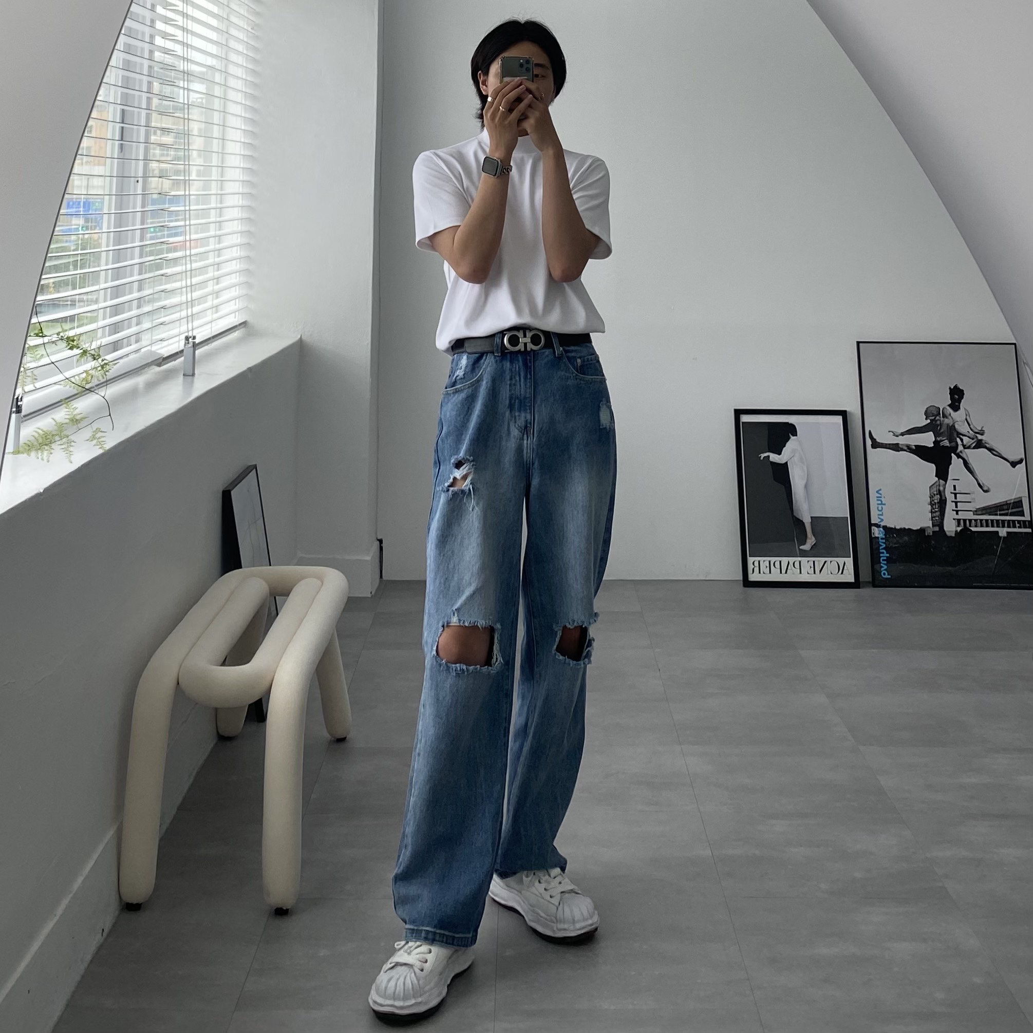 Maison Mihara Yasuhiro Blakey OG Sole Canvas Low-top Sneakers White 착용 스타일